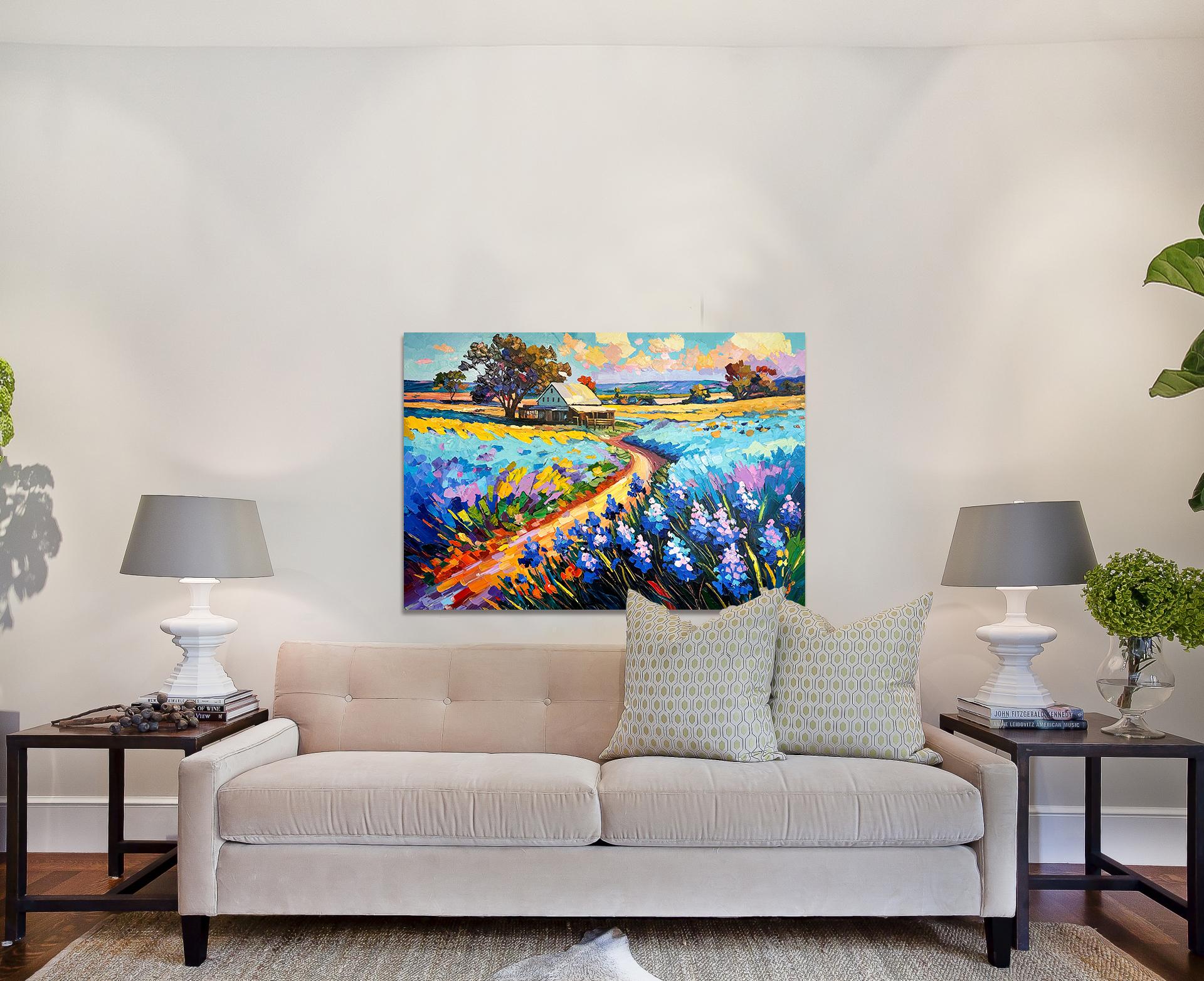 Blue Bonnets calling me Home - Katharina Husslein Impasto Oil Landscape Painting For Sale 8