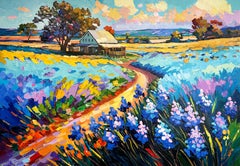 Blue Bonnets calling me Home - Katharina Husslein Impasto Oil Landscape Painting