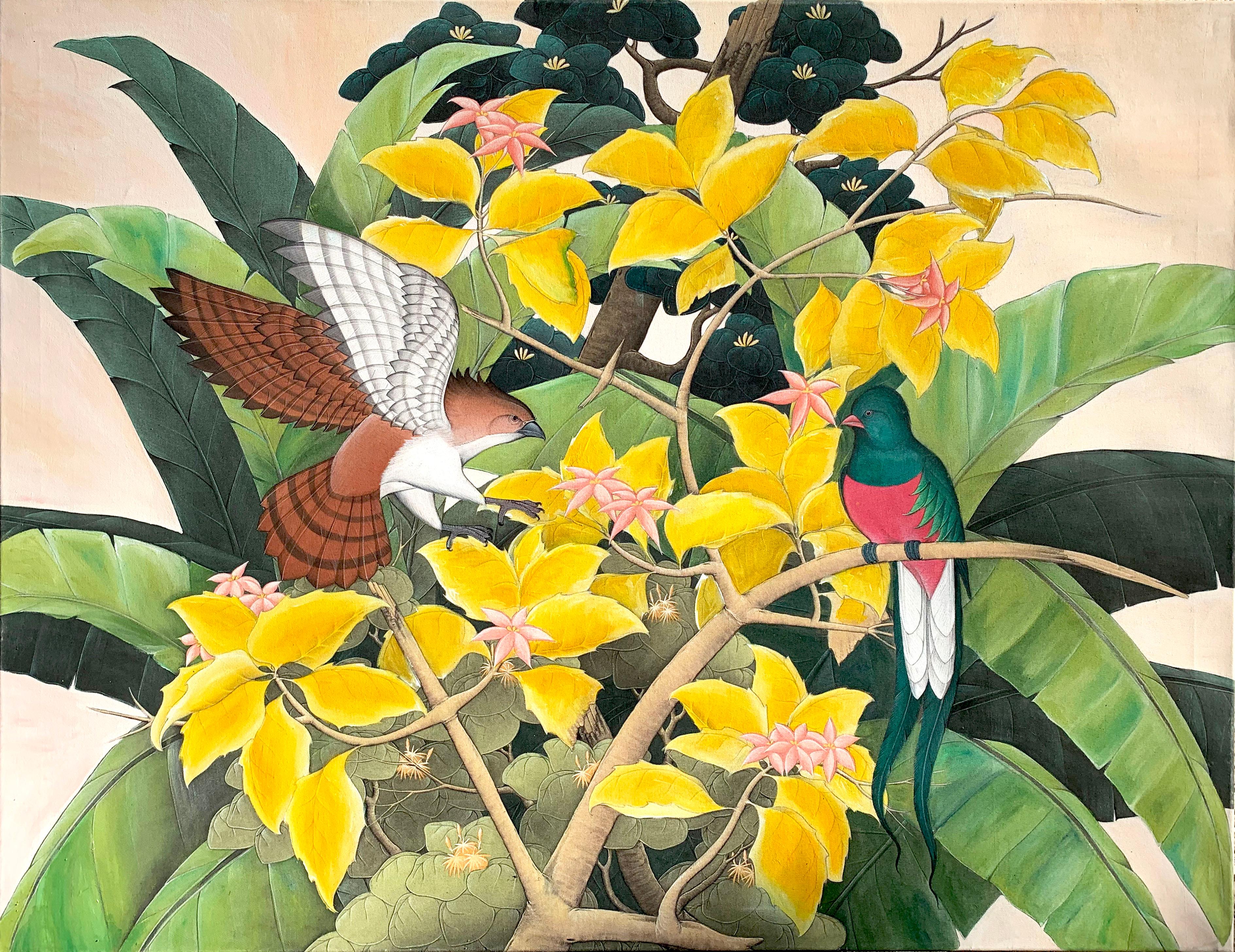 Bustling Jungle by Katharina Husslein - contemporary landscape with birds