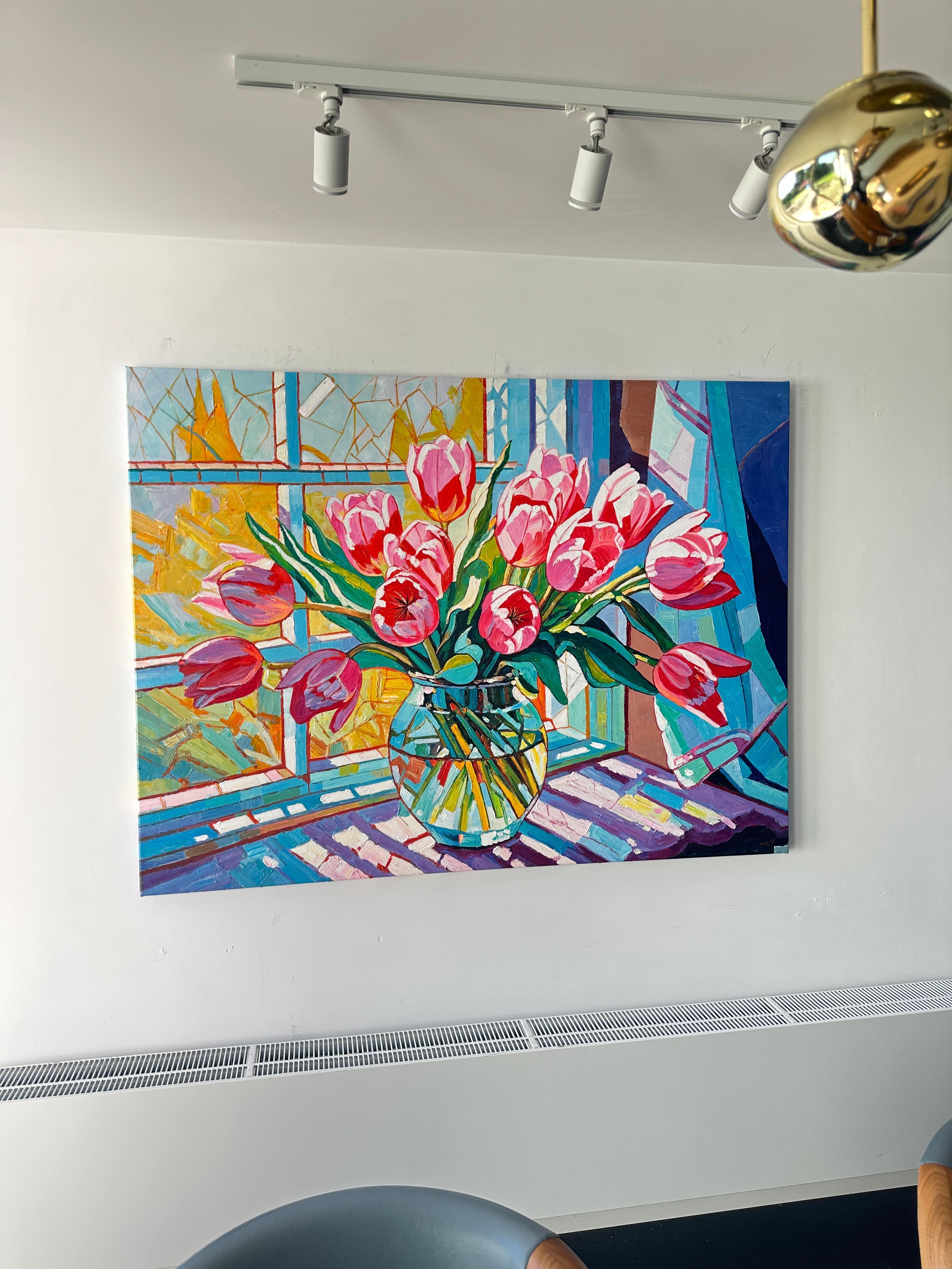 Catching Fire in the Sunlight von K. Husslein Impasto-Blumengemälde im Angebot 7