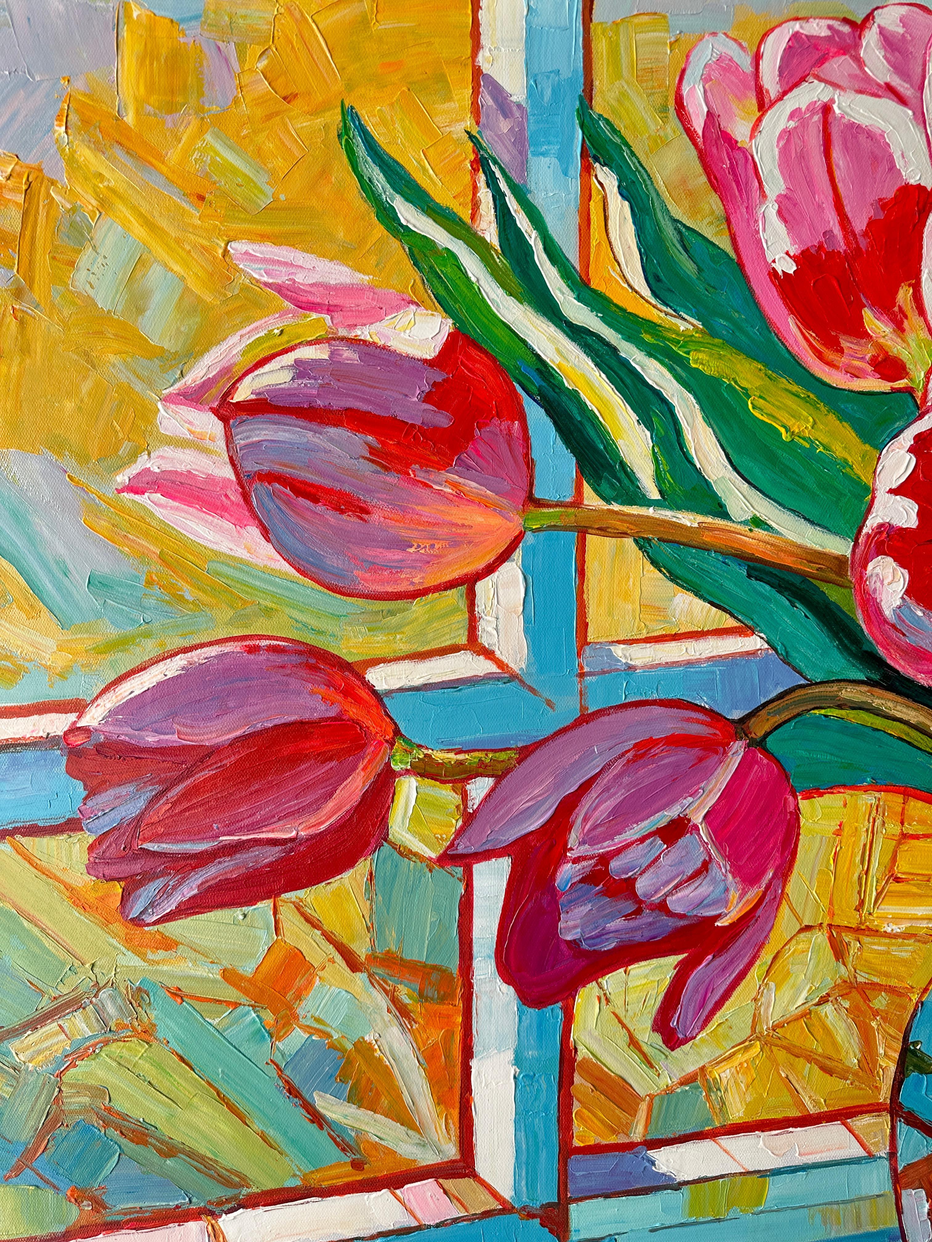 Catching Fire in the Sunlight von K. Husslein Impasto-Blumengemälde im Angebot 8