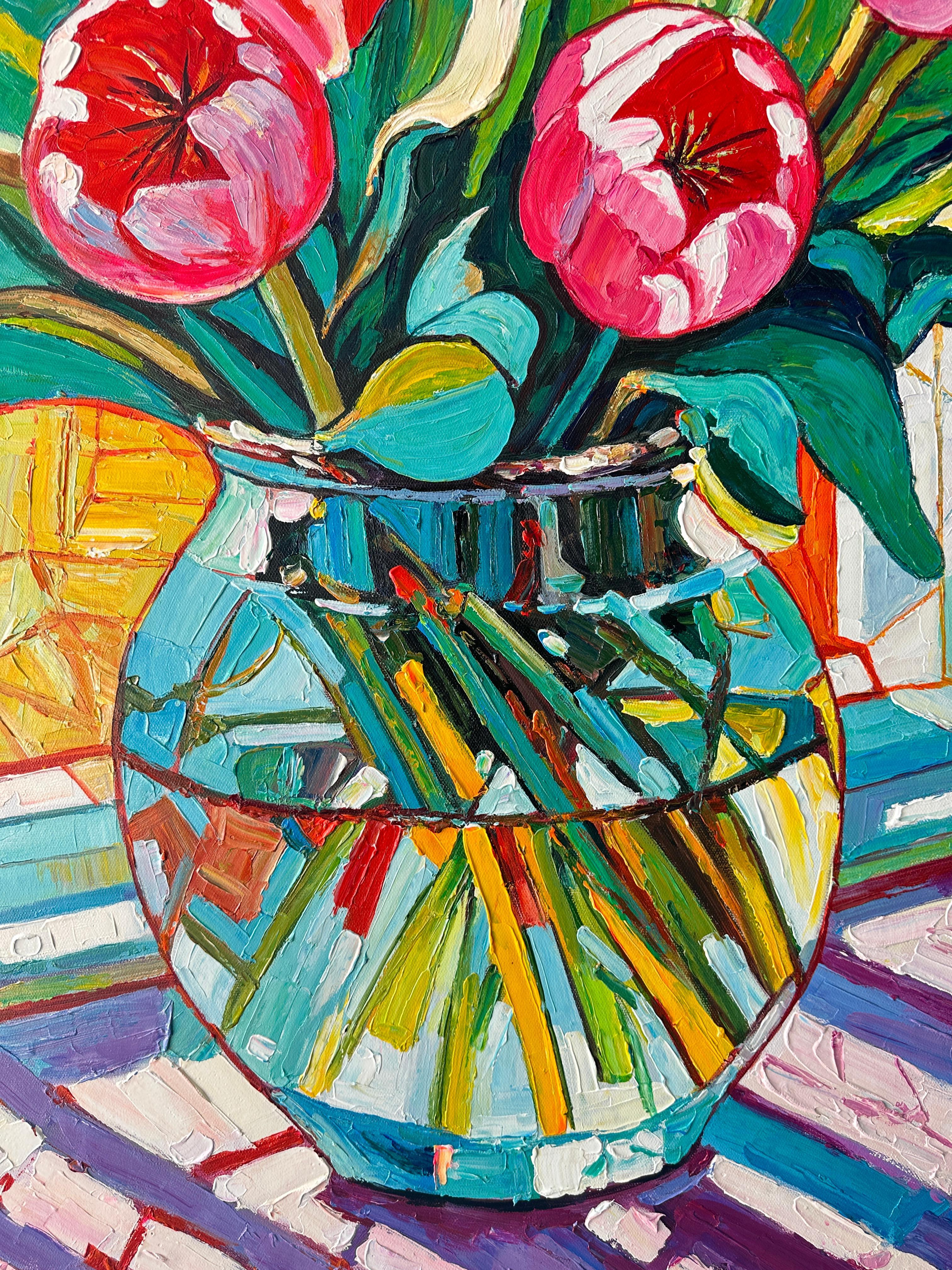 Catching Fire in the Sunlight von K. Husslein Impasto-Blumengemälde im Angebot 9