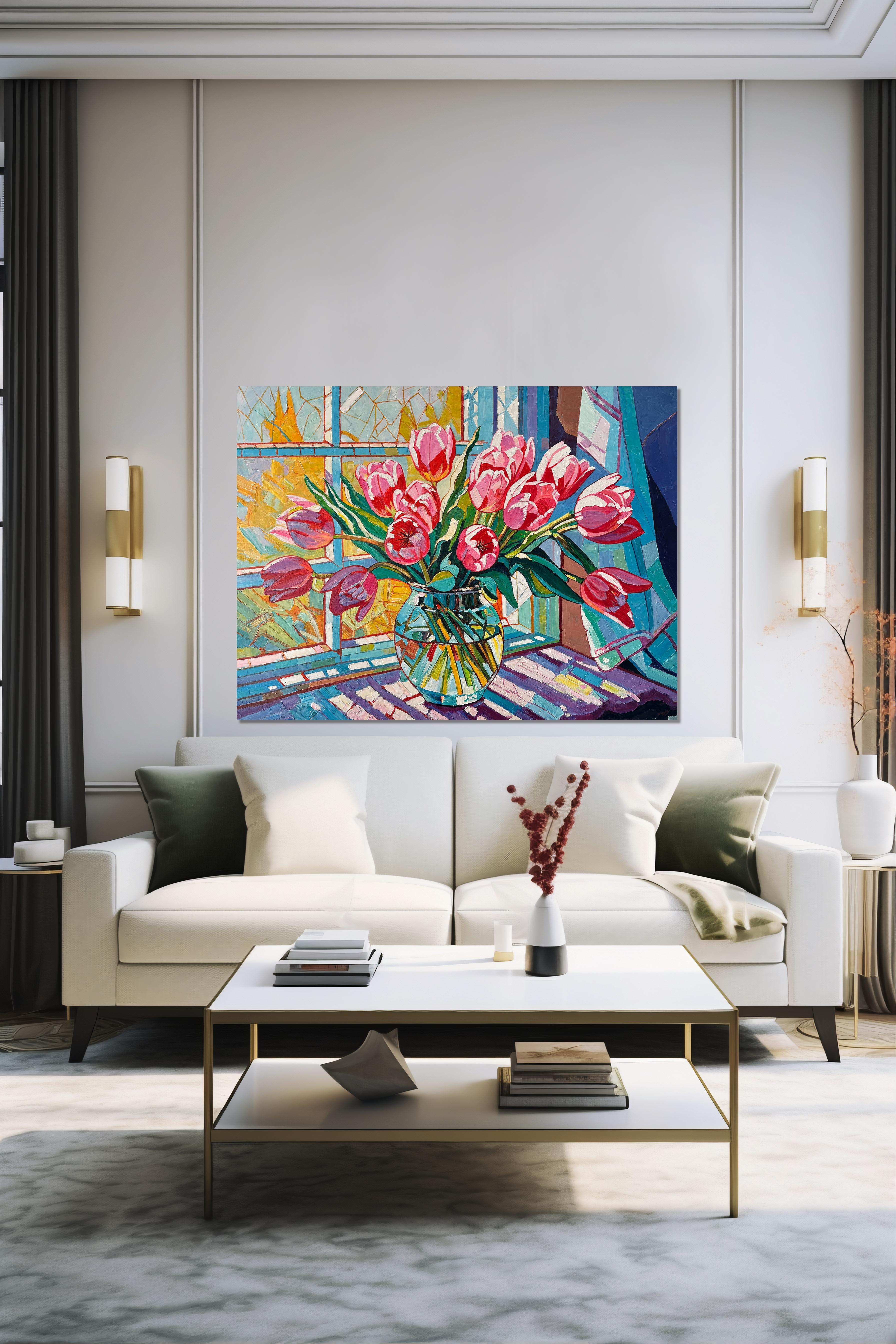 Catching Fire in the Sunlight von K. Husslein Impasto-Blumengemälde im Angebot 10