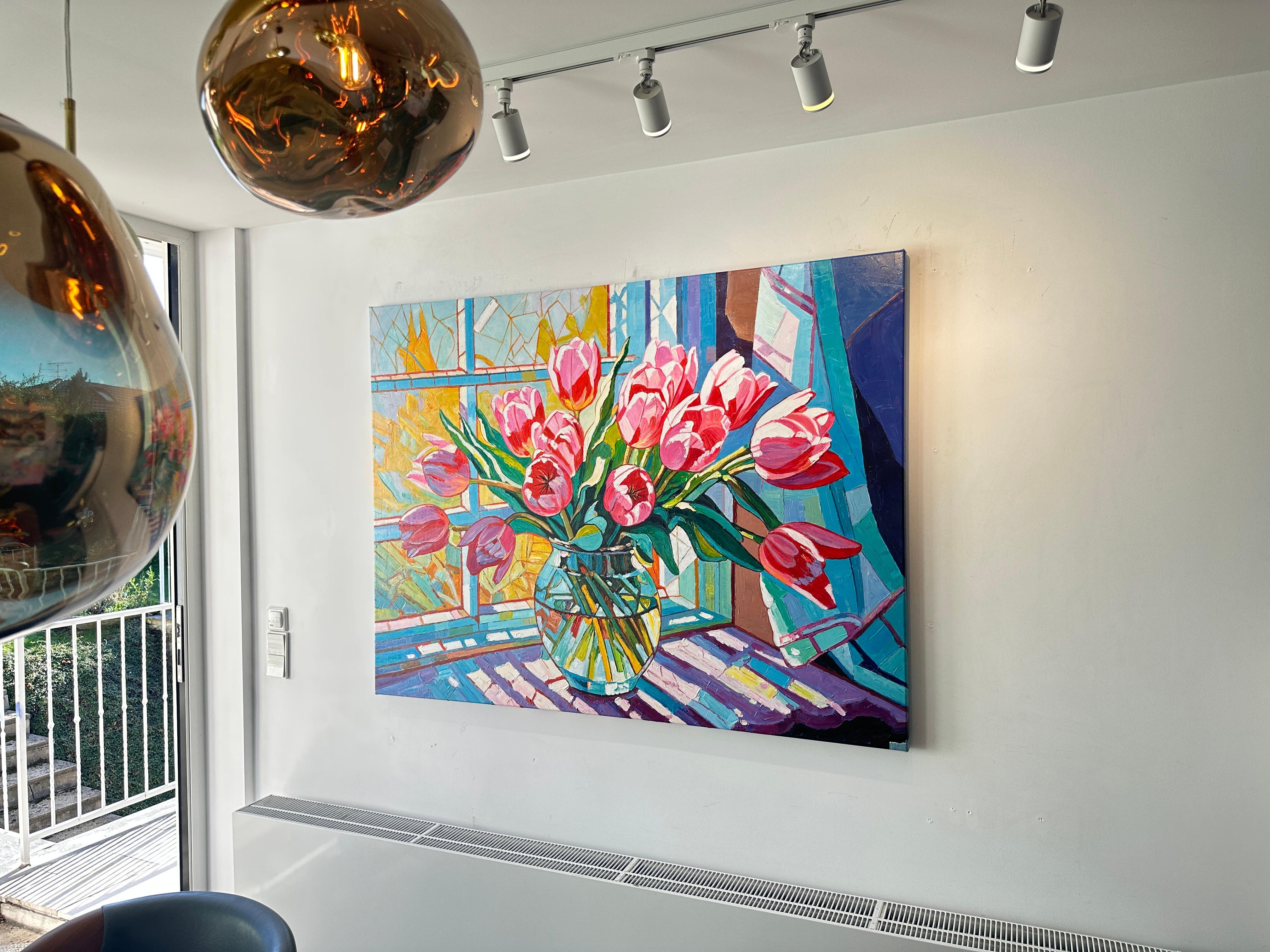 Catching Fire in the Sunlight von K. Husslein Impasto-Blumengemälde im Angebot 2