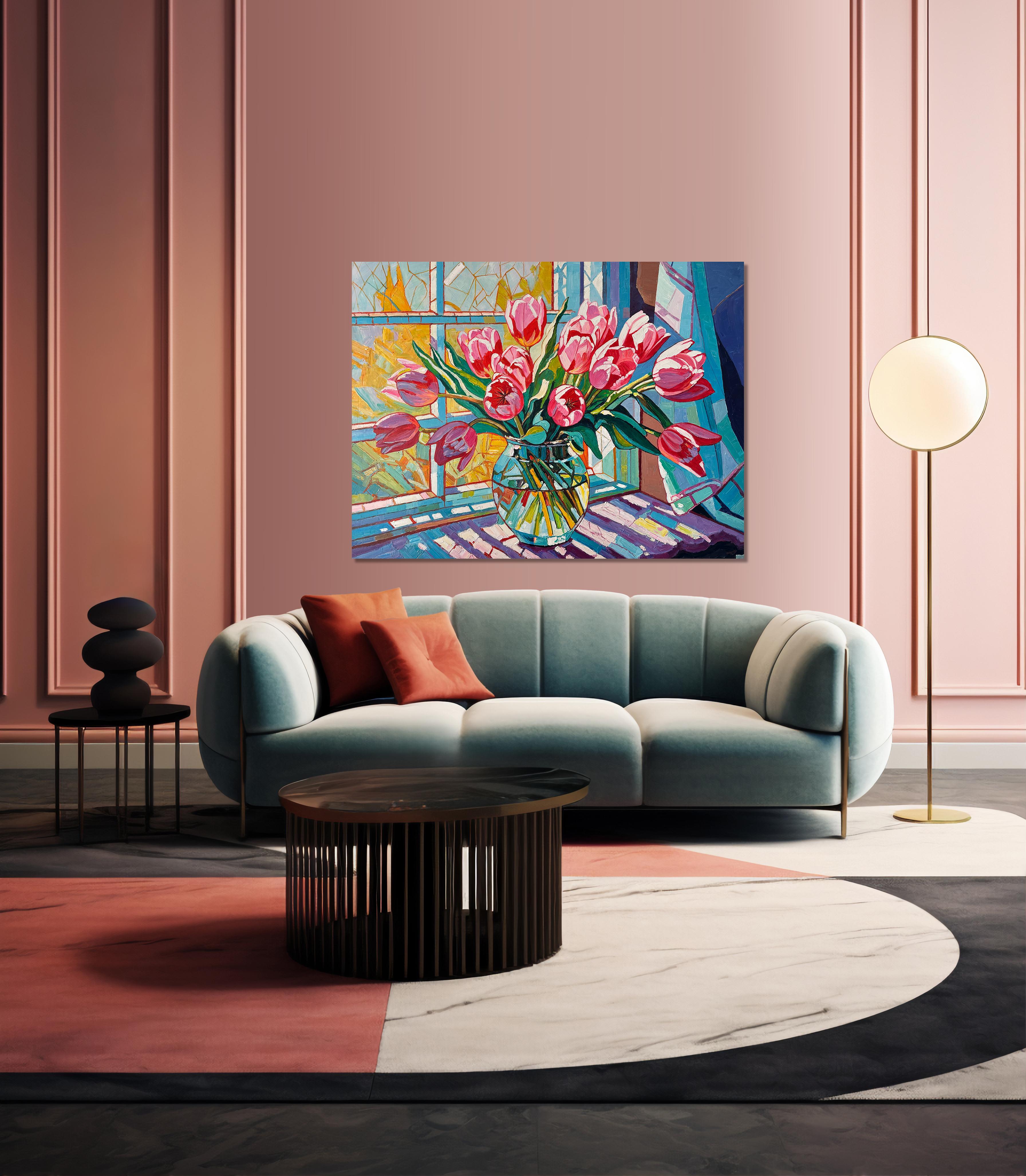 Catching Fire in the Sunlight von K. Husslein Impasto-Blumengemälde im Angebot 3