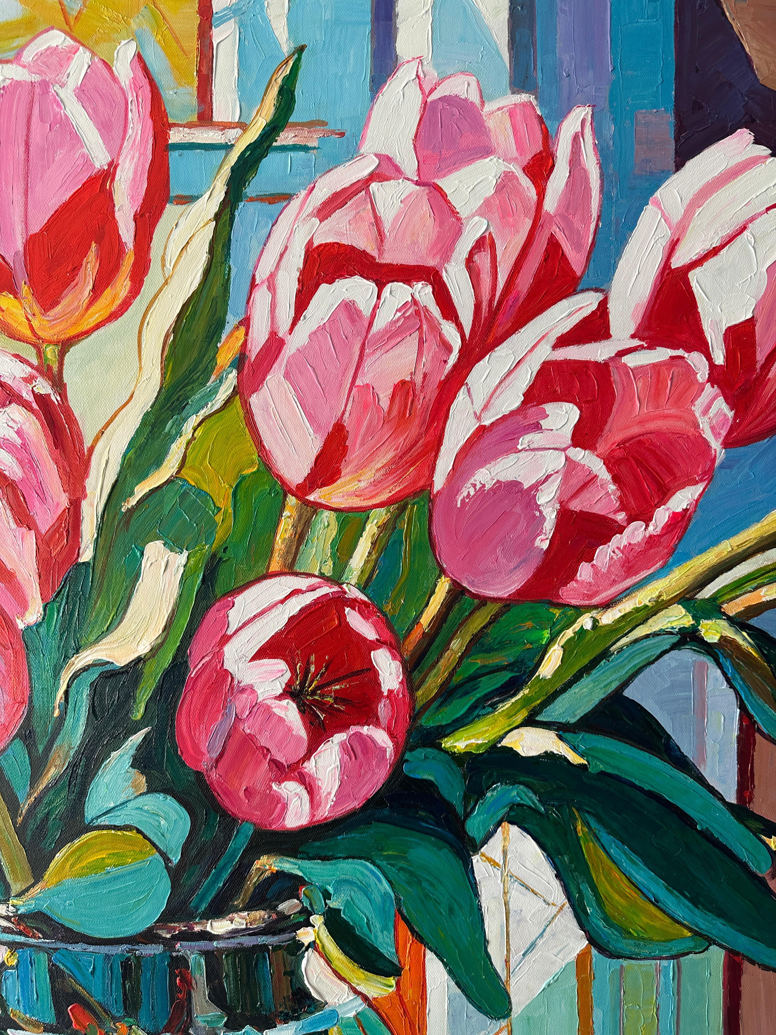 Catching Fire in the Sunlight von K. Husslein Impasto-Blumengemälde im Angebot 6