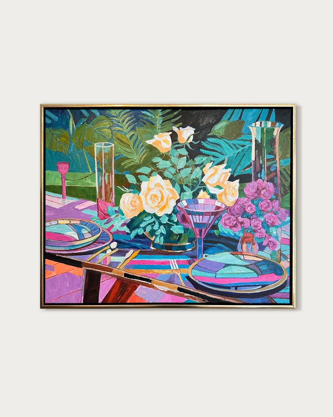 Cócteles y Química por K.Husslein Impasto Flor Cena Comida Mesa Pintura - Painting de Katharina Husslein
