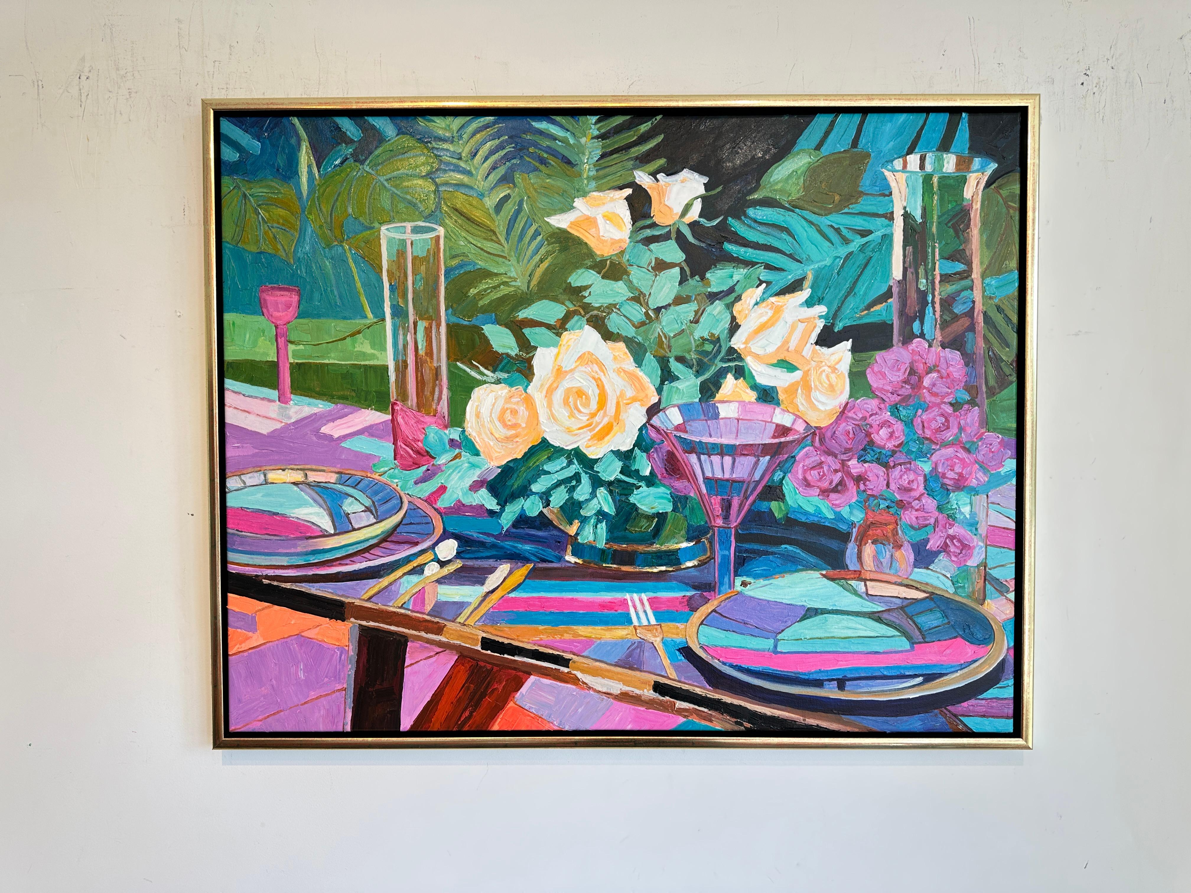 Cócteles y Química por K.Husslein Impasto Flor Cena Comida Mesa Pintura en venta 1