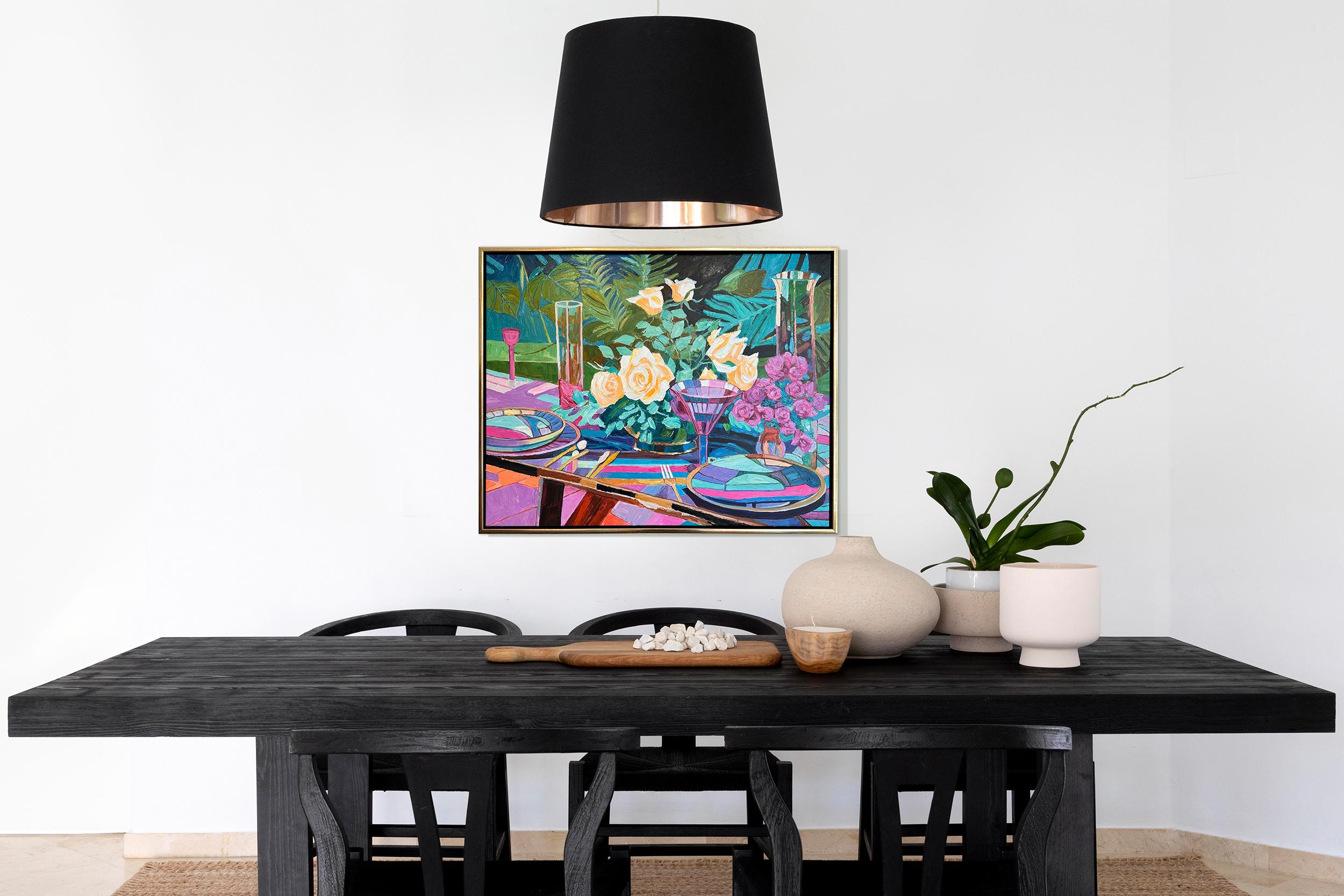 Cócteles y Química por K.Husslein Impasto Flor Cena Comida Mesa Pintura en venta 2