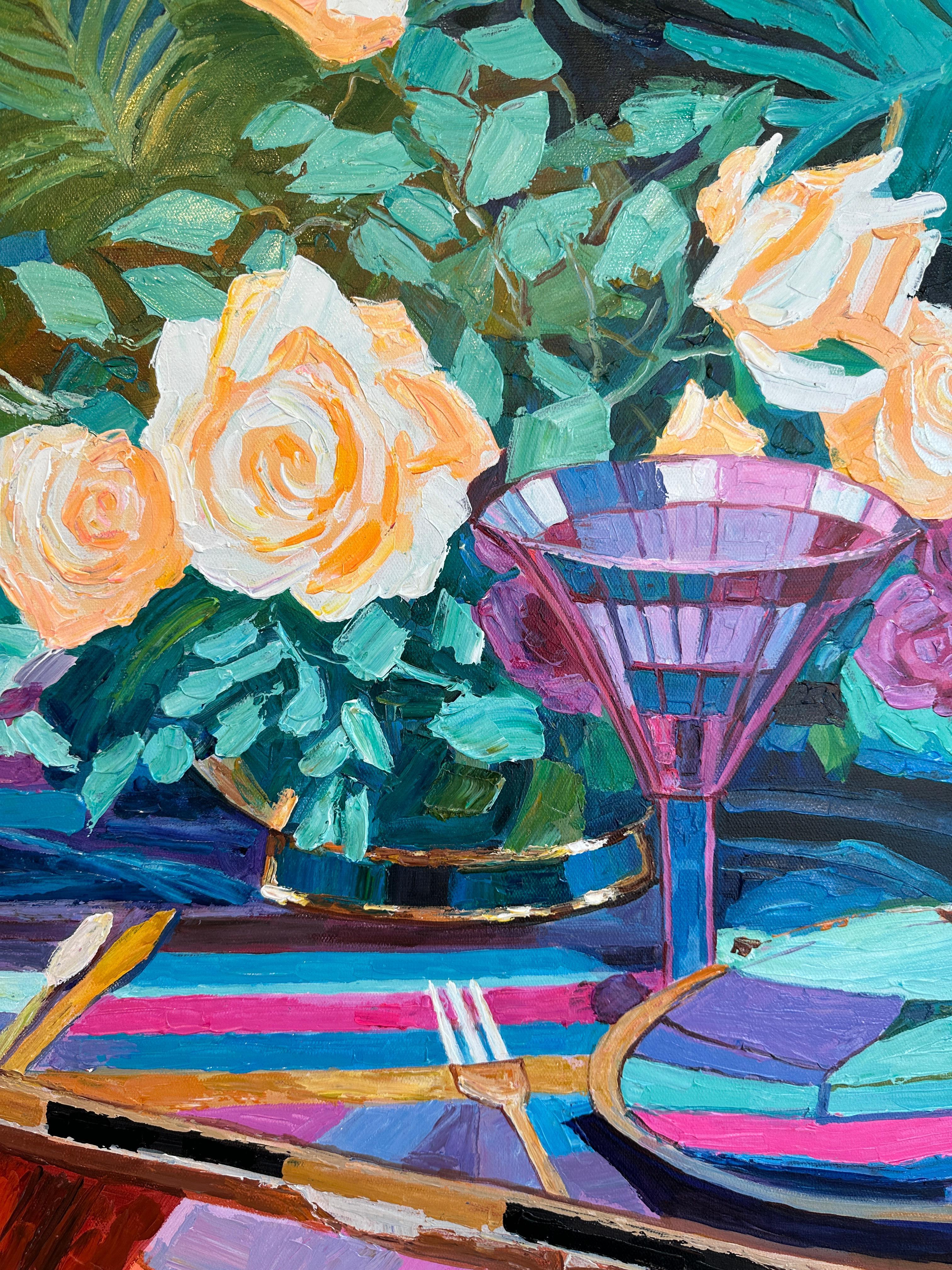 Cócteles y Química por K.Husslein Impasto Flor Cena Comida Mesa Pintura en venta 3