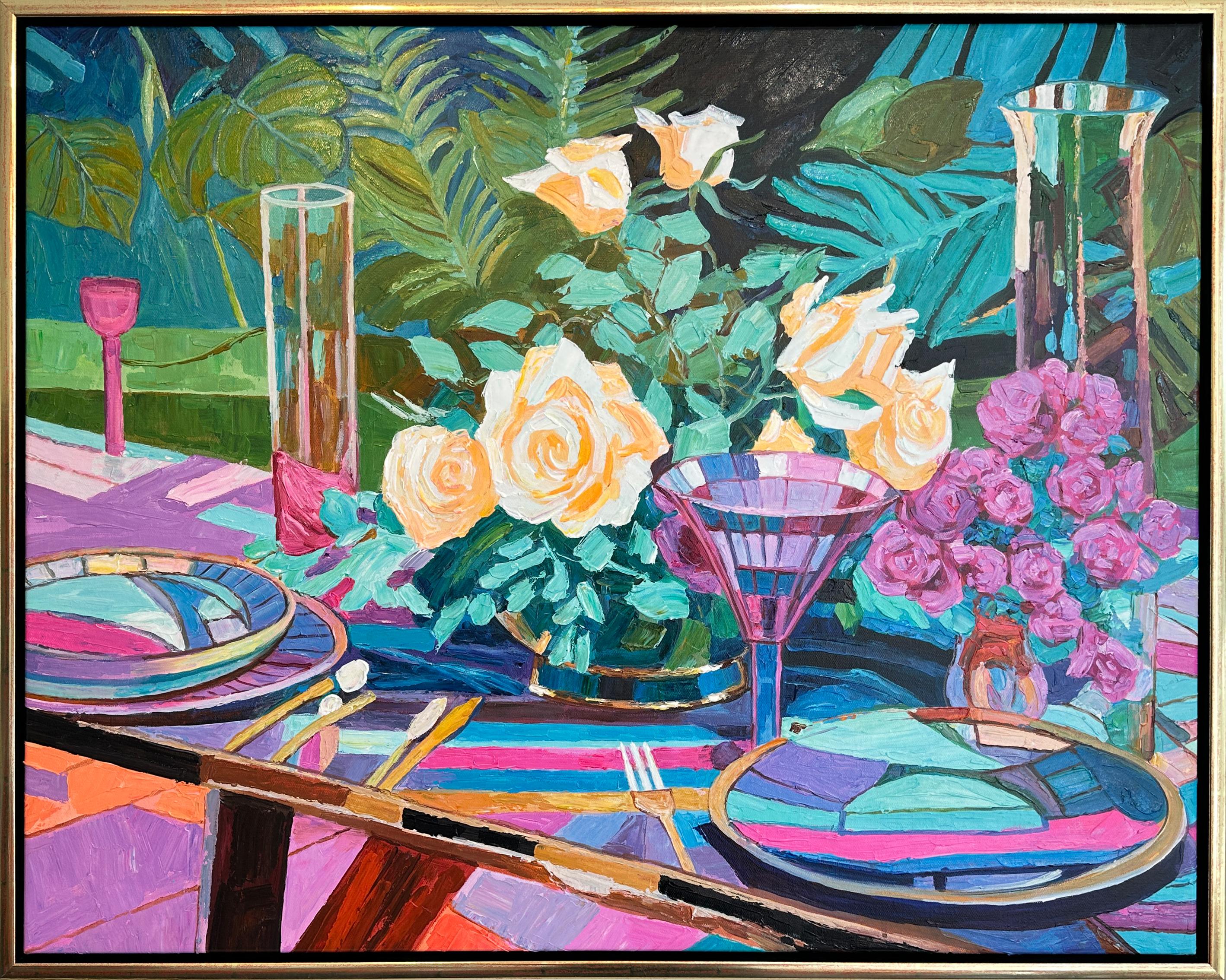 Cocktails and Chemistry by K.Husslein Impasto Flower Dinner Food Table Painting