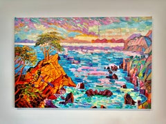 Cypress Tree Sunset - Katharina Husslein Colorful Impasto Oil Landscape Painting