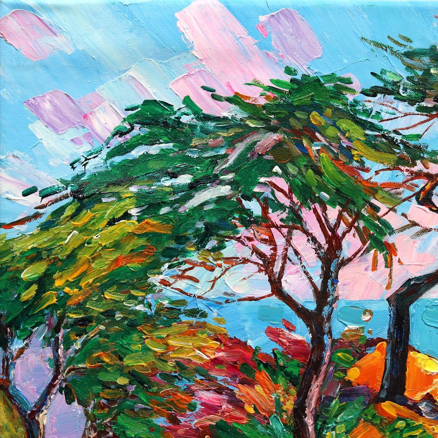 Vues d'arbres cyprès - Impressionnisme Painting par Katharina Husslein