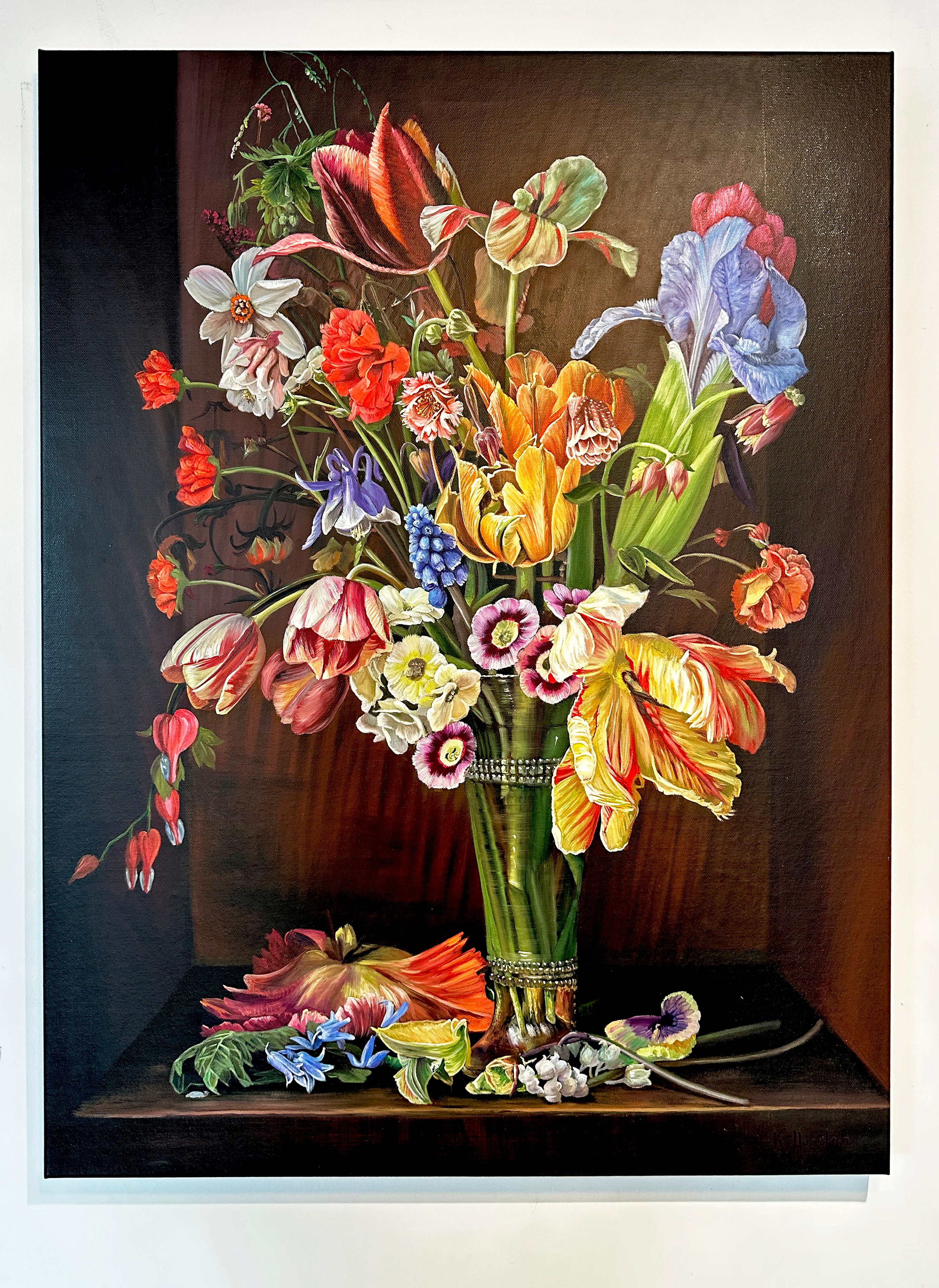 Tulipes dansantes de Katharina Husslein Nature morte fleurie Peinture à l'huile en vente 1