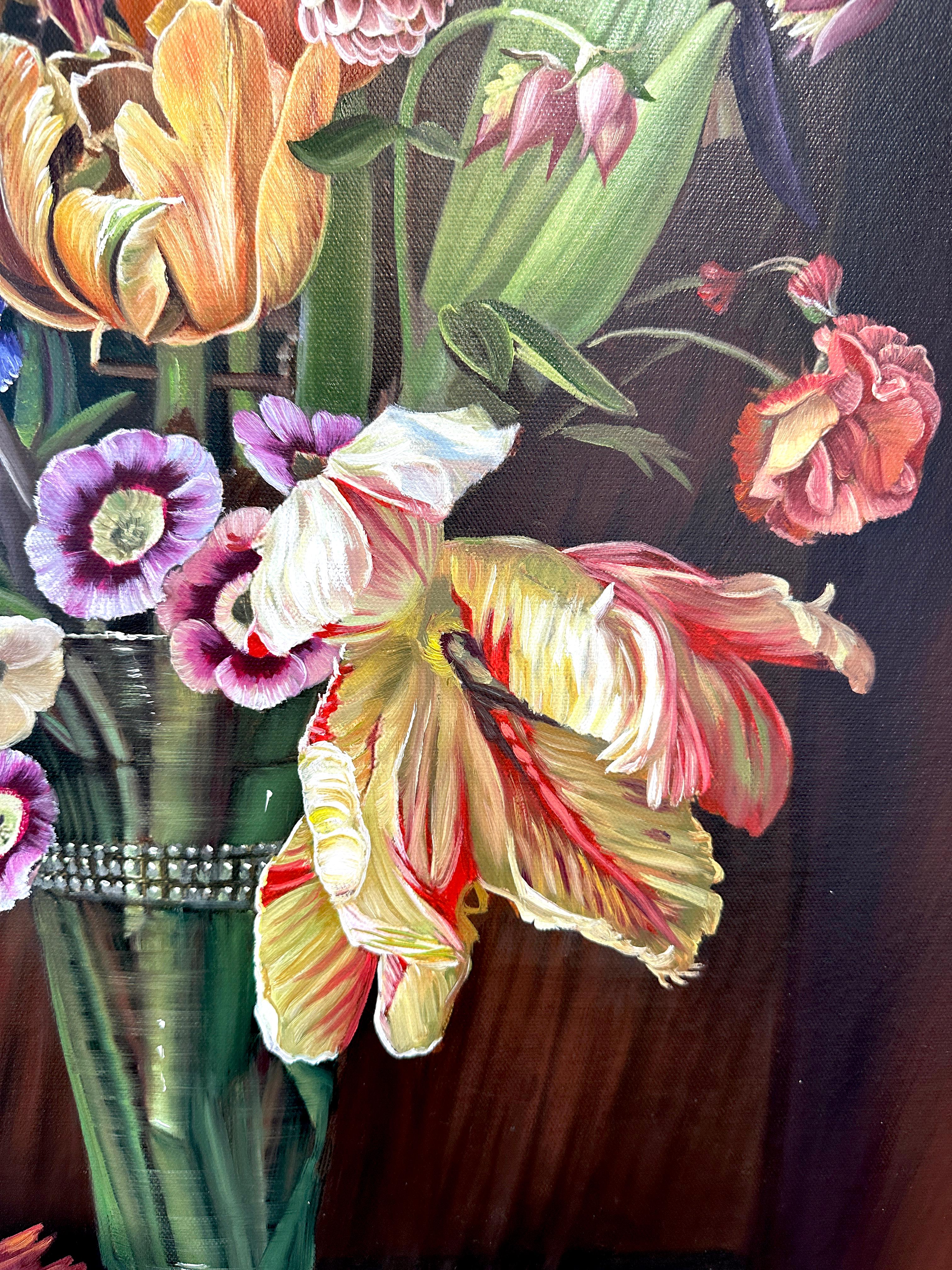 Tulipes dansantes de Katharina Husslein Nature morte fleurie Peinture à l'huile en vente 5