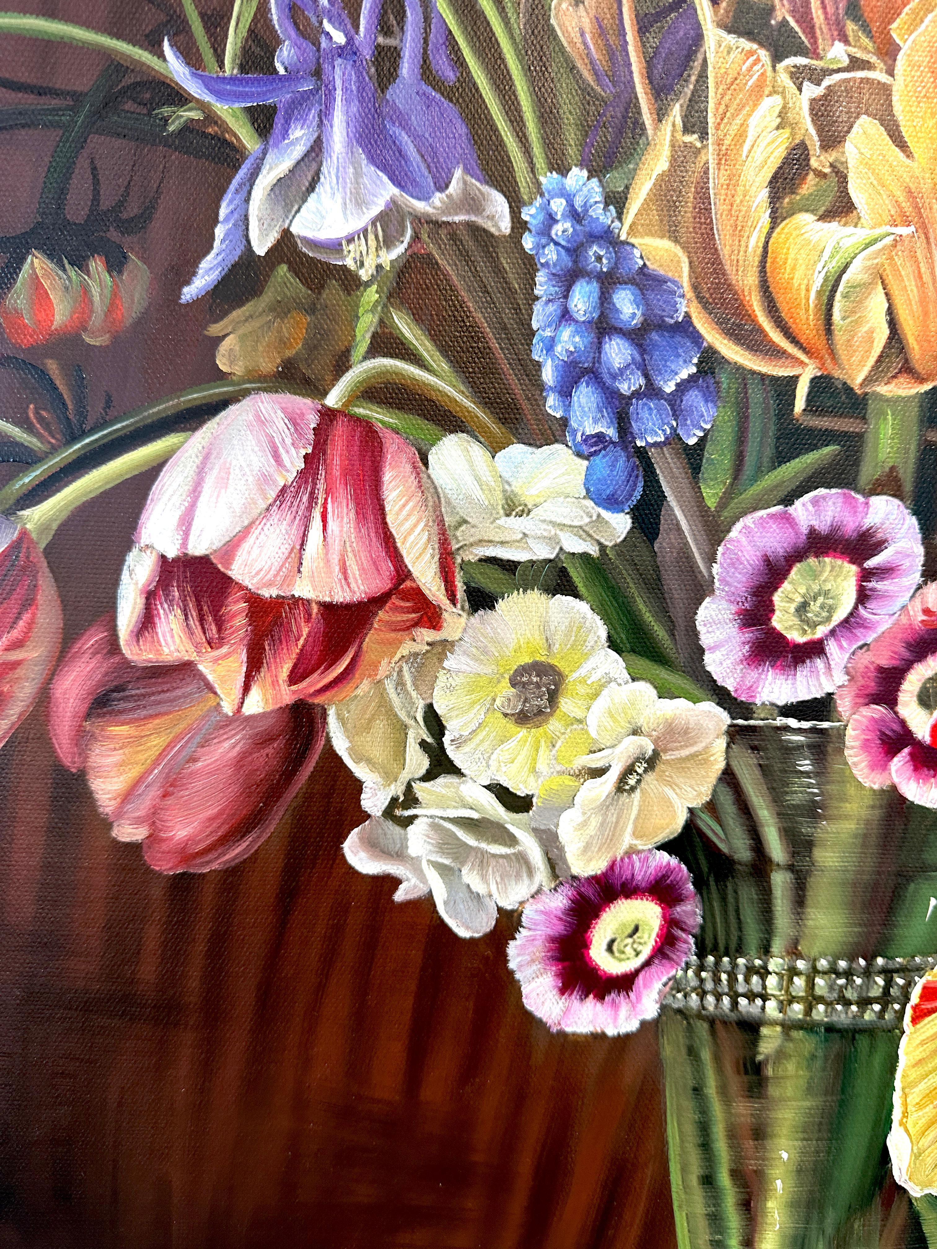 Tulipes dansantes de Katharina Husslein Nature morte fleurie Peinture à l'huile en vente 6