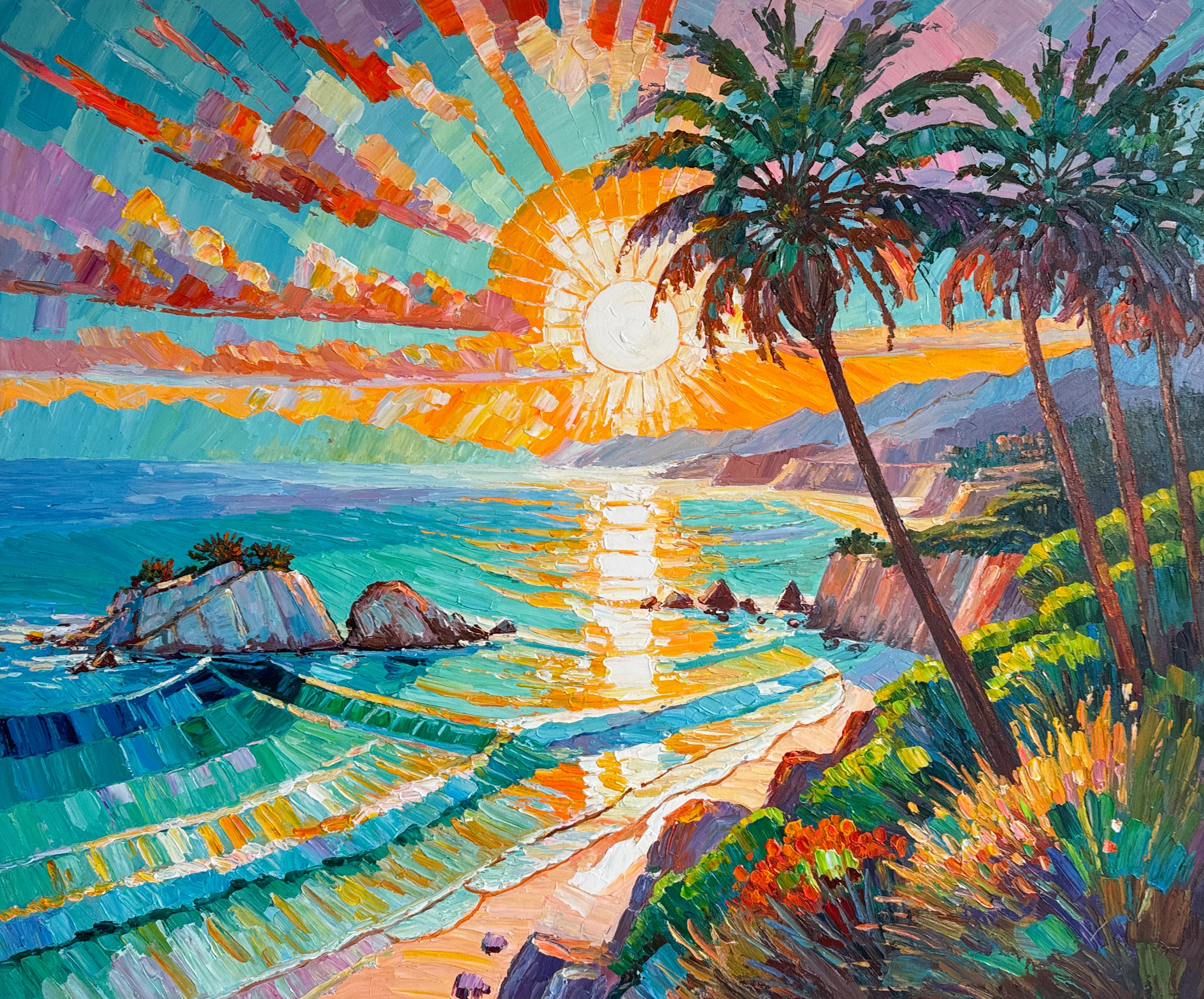 Rêver au gré des vagues de l'océan par K.K. Peinture de plage tropicale à l'empâtement - Painting de Katharina Husslein