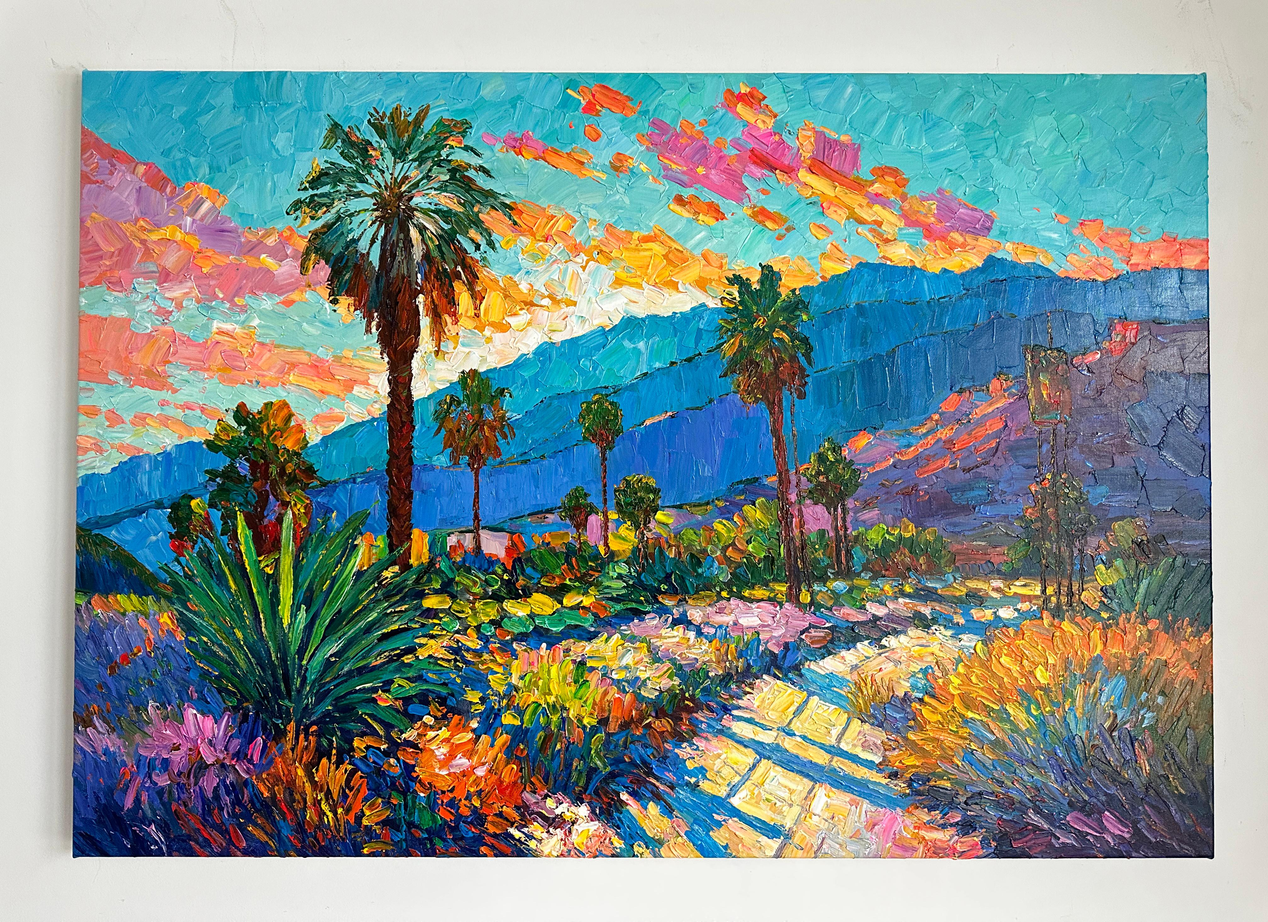 Dreaming of Palm Trees  - Katharina Husslein Impasto Oil Landscape Painting For Sale 1
