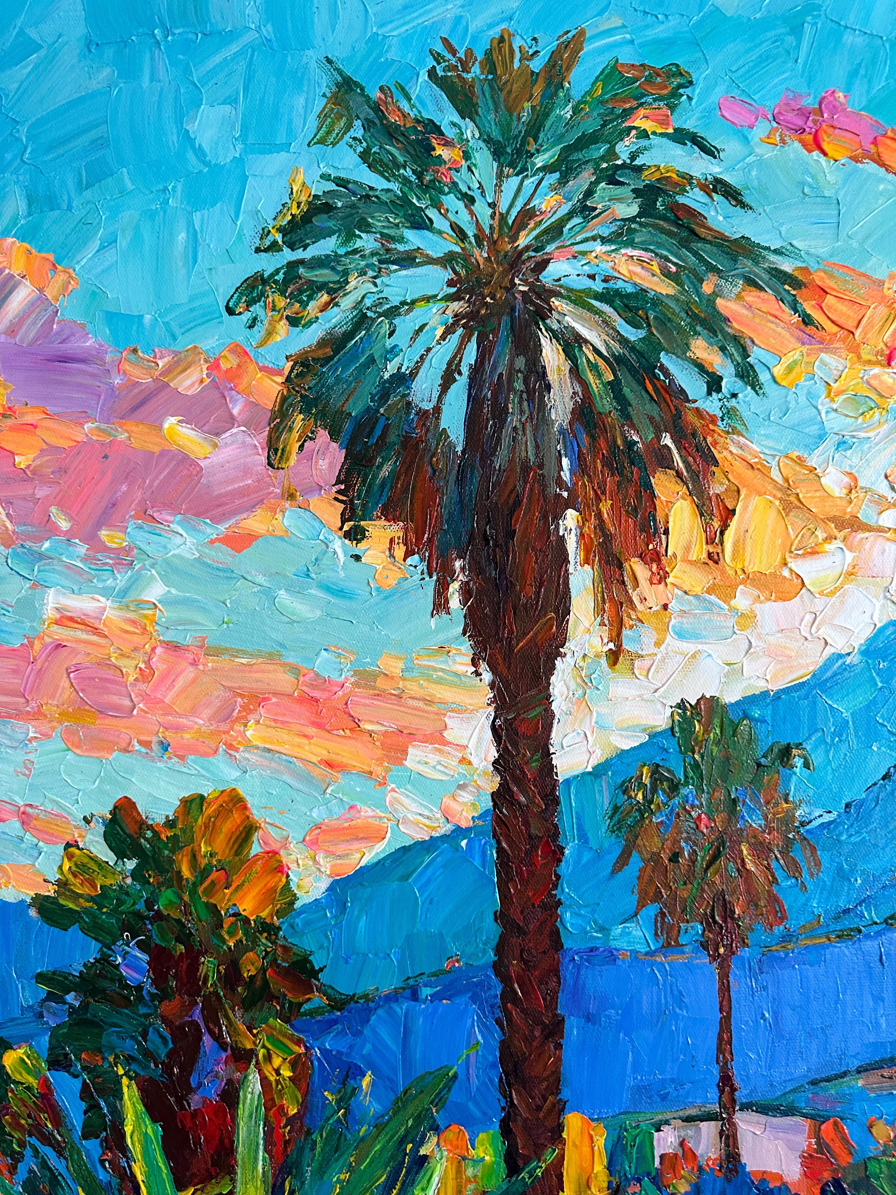 Dreaming of Palm Trees  - Katharina Husslein Impasto Oil Landscape Painting For Sale 6