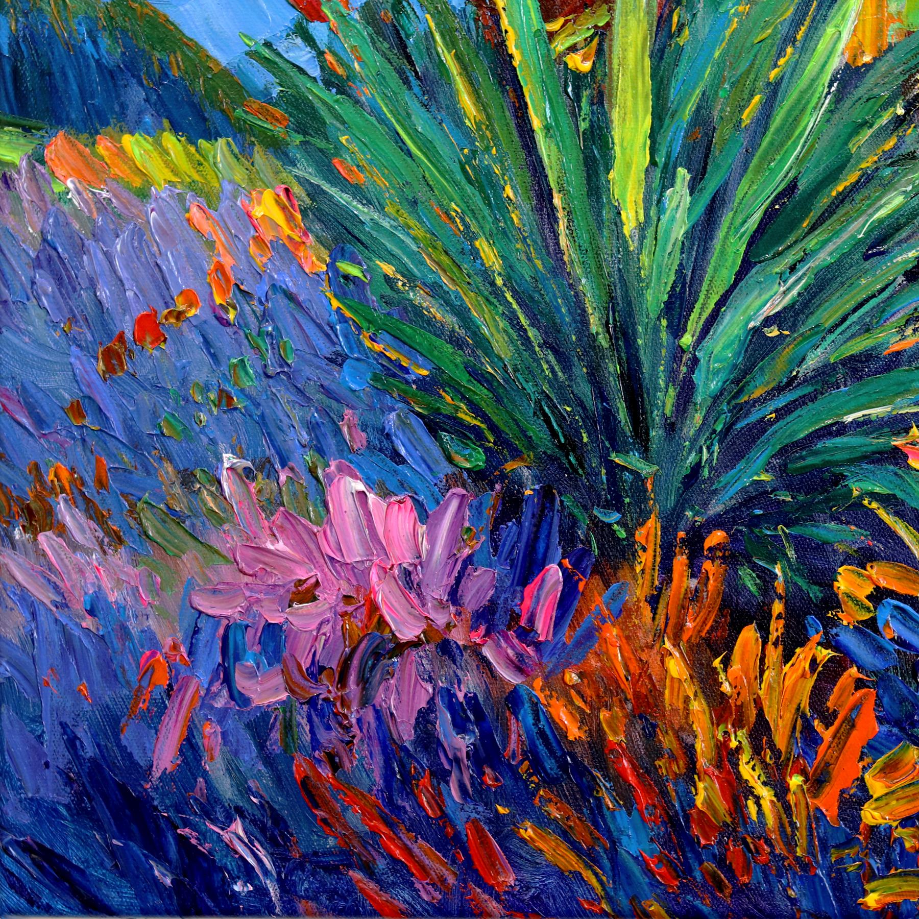Dreaming of Palm Trees - Vibrant Textural Landscape Oil Painting For Sale 4