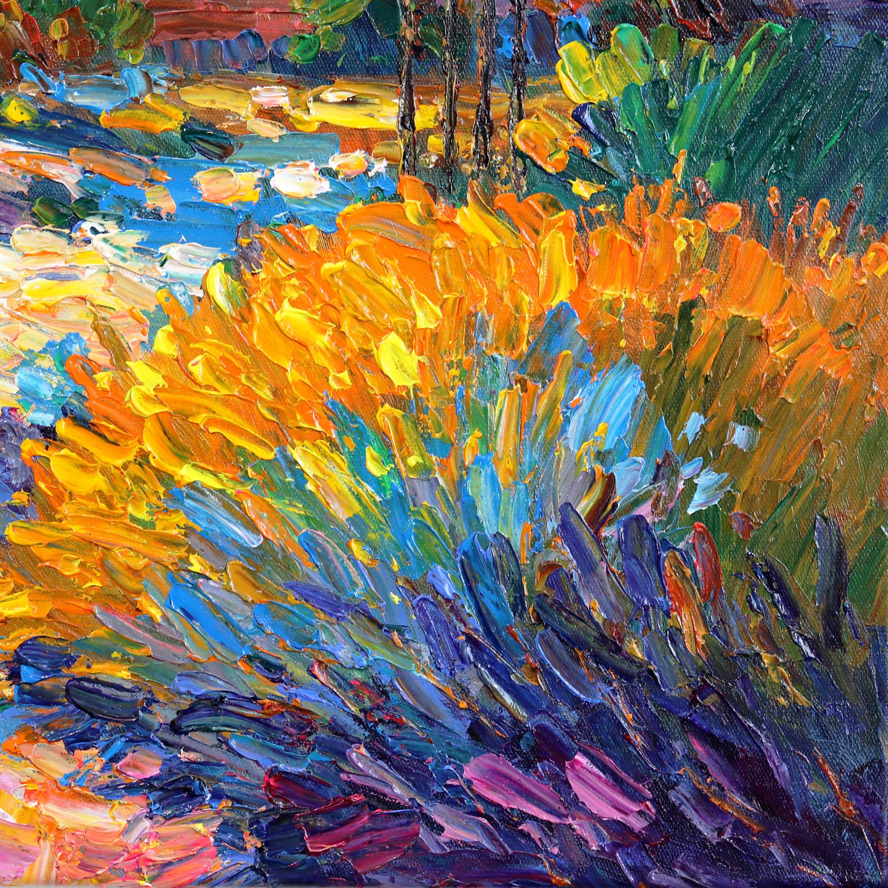 Dreaming of Palm Trees - Vibrant Textural Landscape Oil Painting For Sale 5
