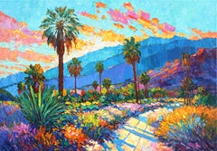 Dreaming of Palm Trees - Vibrant Textural Landscape Oil Painting
