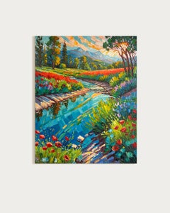 « À la dérive avec la lumière du fleuve », peinture à l'huile en impasto, 80 x 100 cm, signée