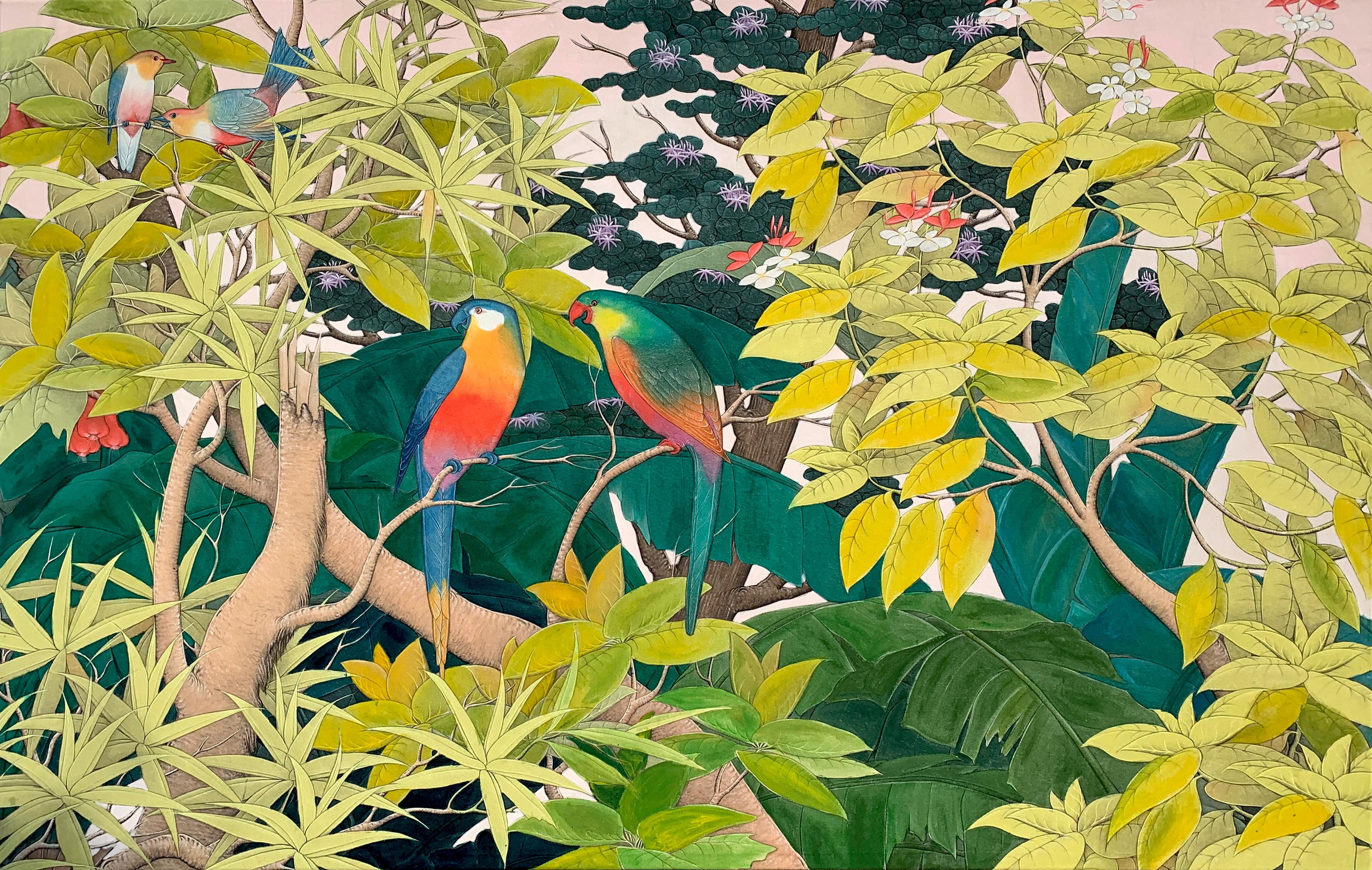 Beautiful contemporary painting full of color and movement.

Katharina Husslein has started a new body of work looking at rainforests and jungles. These beautiful parts of nature are currently under threat worldwide. Yet they are not only