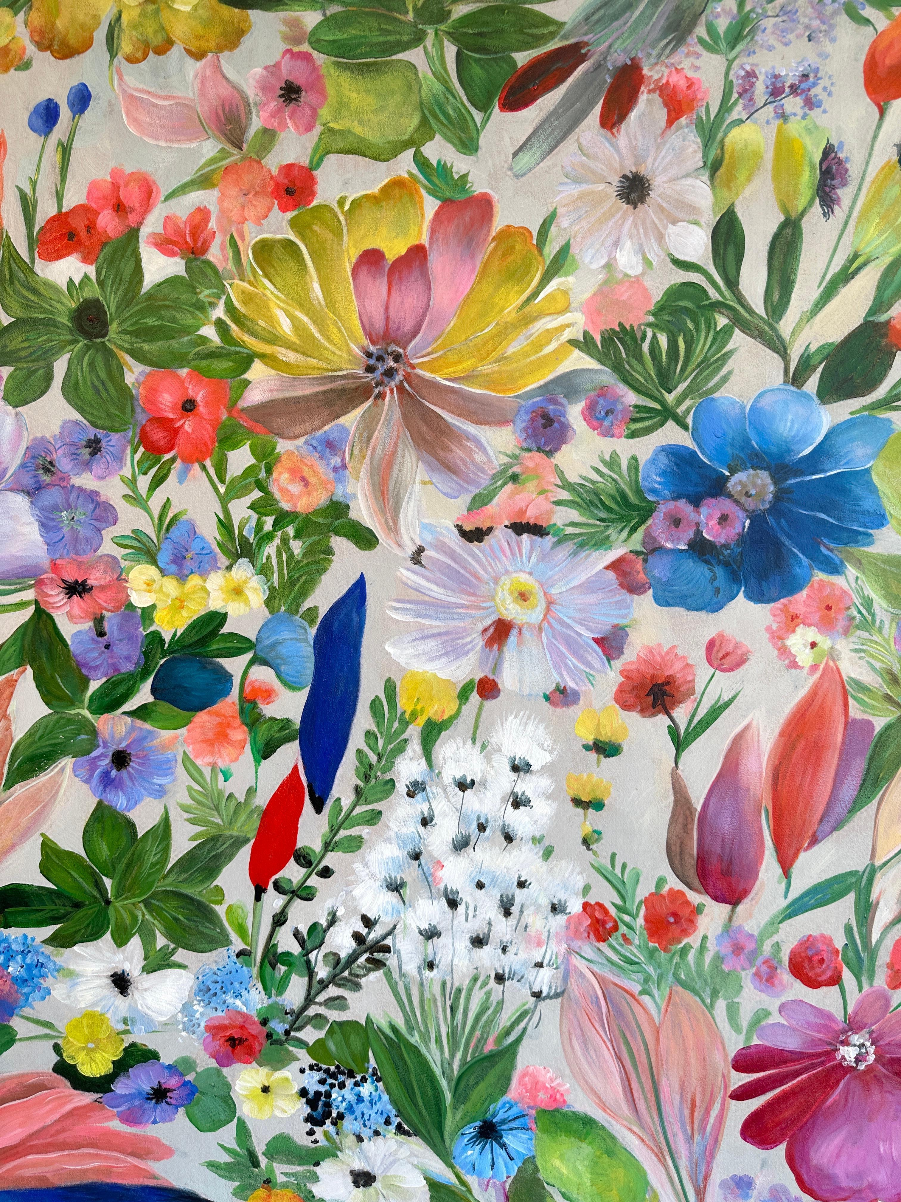 Blumensymphonie von K Husslein, botanisches abstraktes Blumengemälde 8
