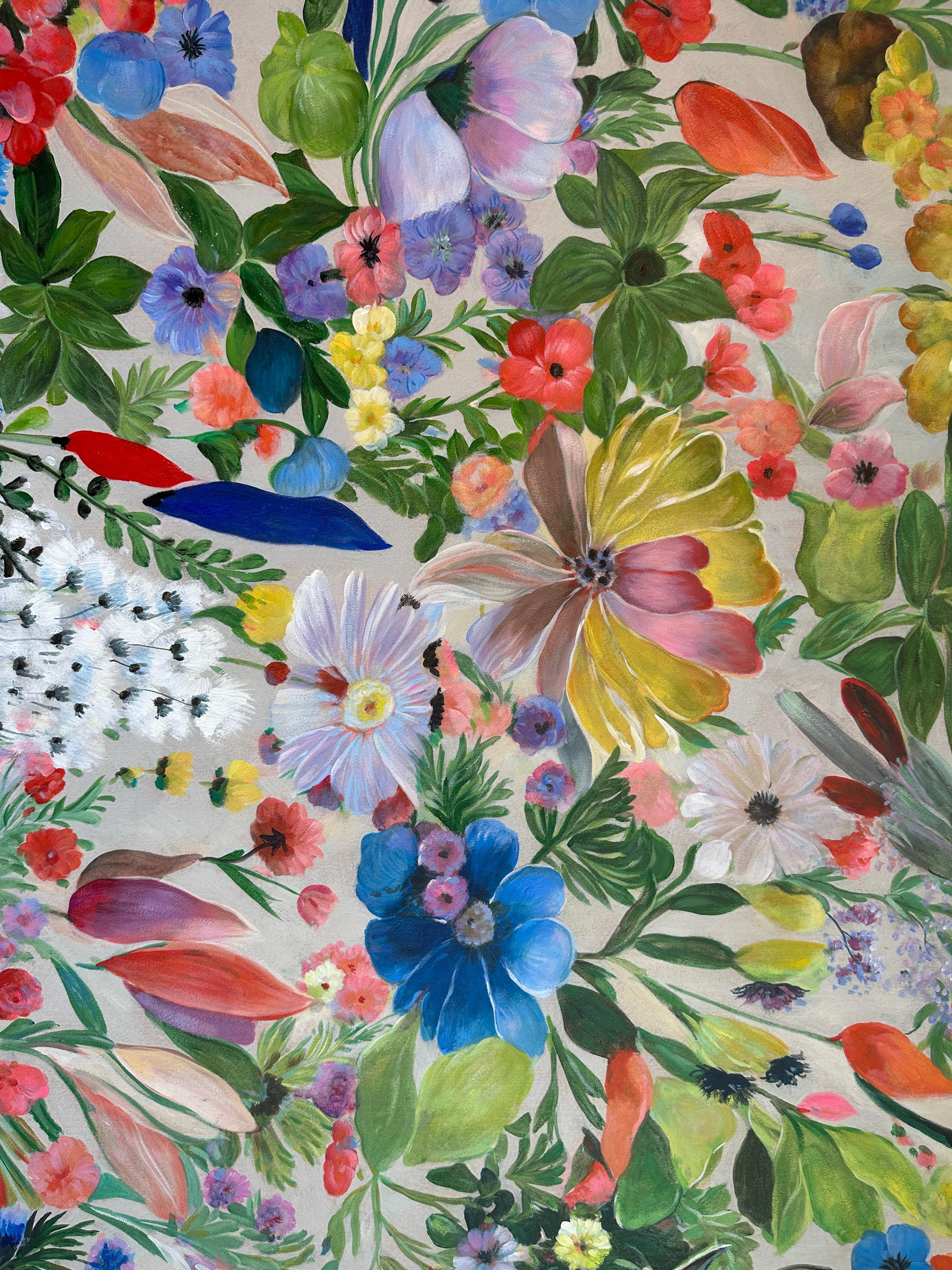 Blumensymphonie von K Husslein, botanisches abstraktes Blumengemälde 4