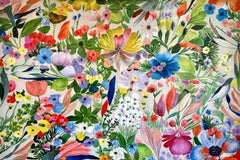 Blumensymphonie von K Husslein, botanisches abstraktes Blumengemälde