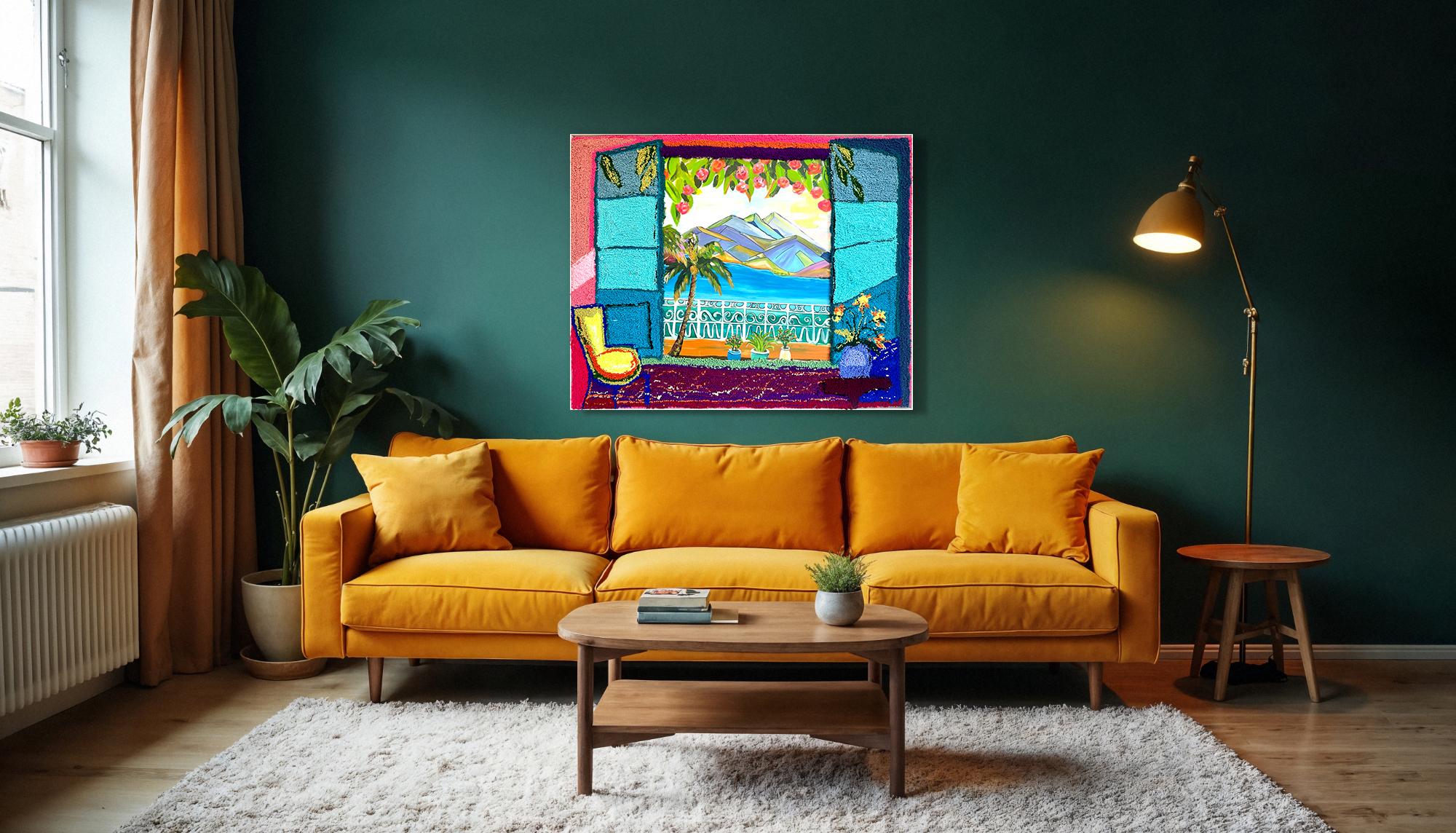 The Comfort of our Home - K.Husslein Landschaftsmalerei mit Tufting im Angebot 4