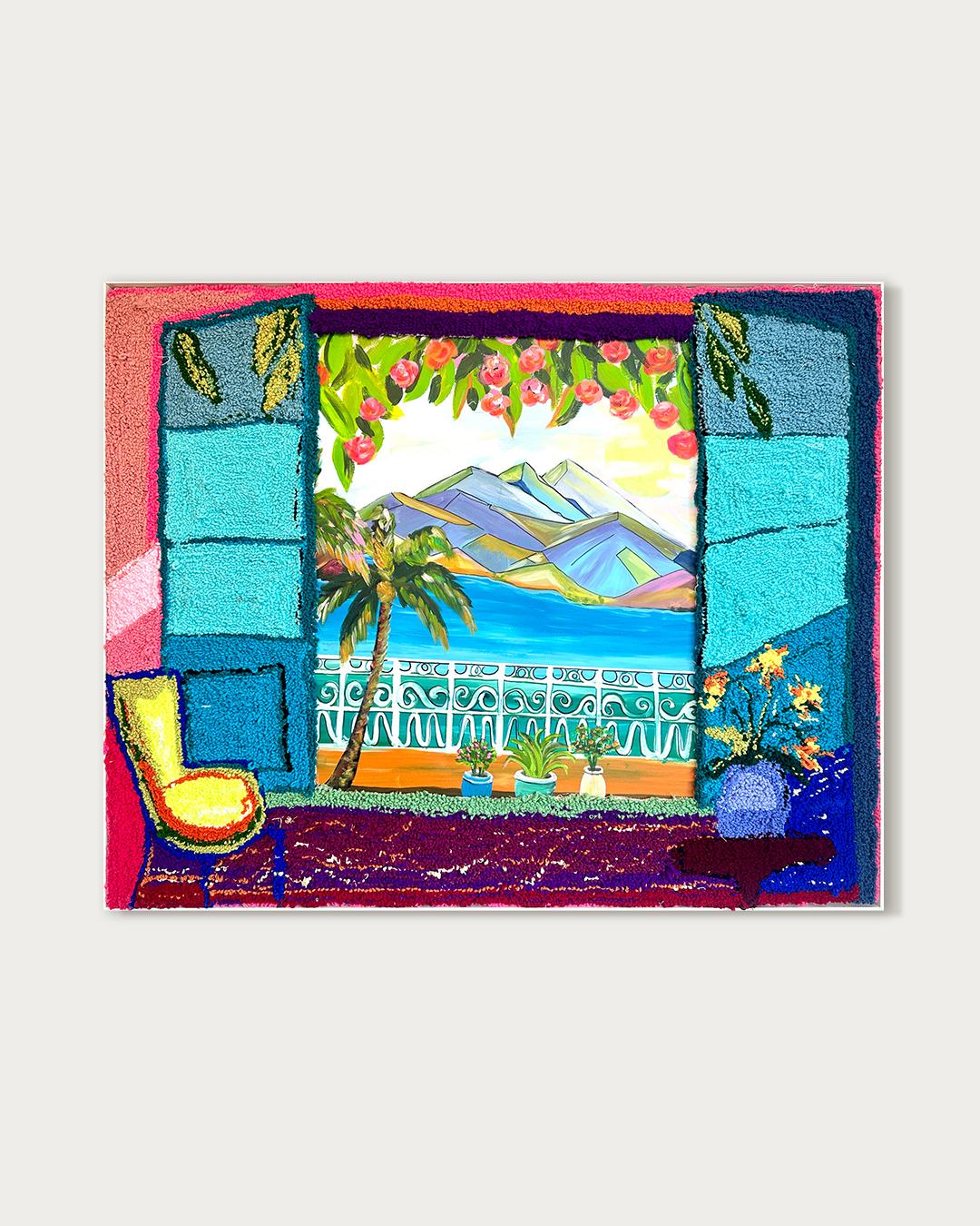 The Comfort of our Home - K.Husslein Landschaftsmalerei mit Tufting – Painting von Katharina Husslein