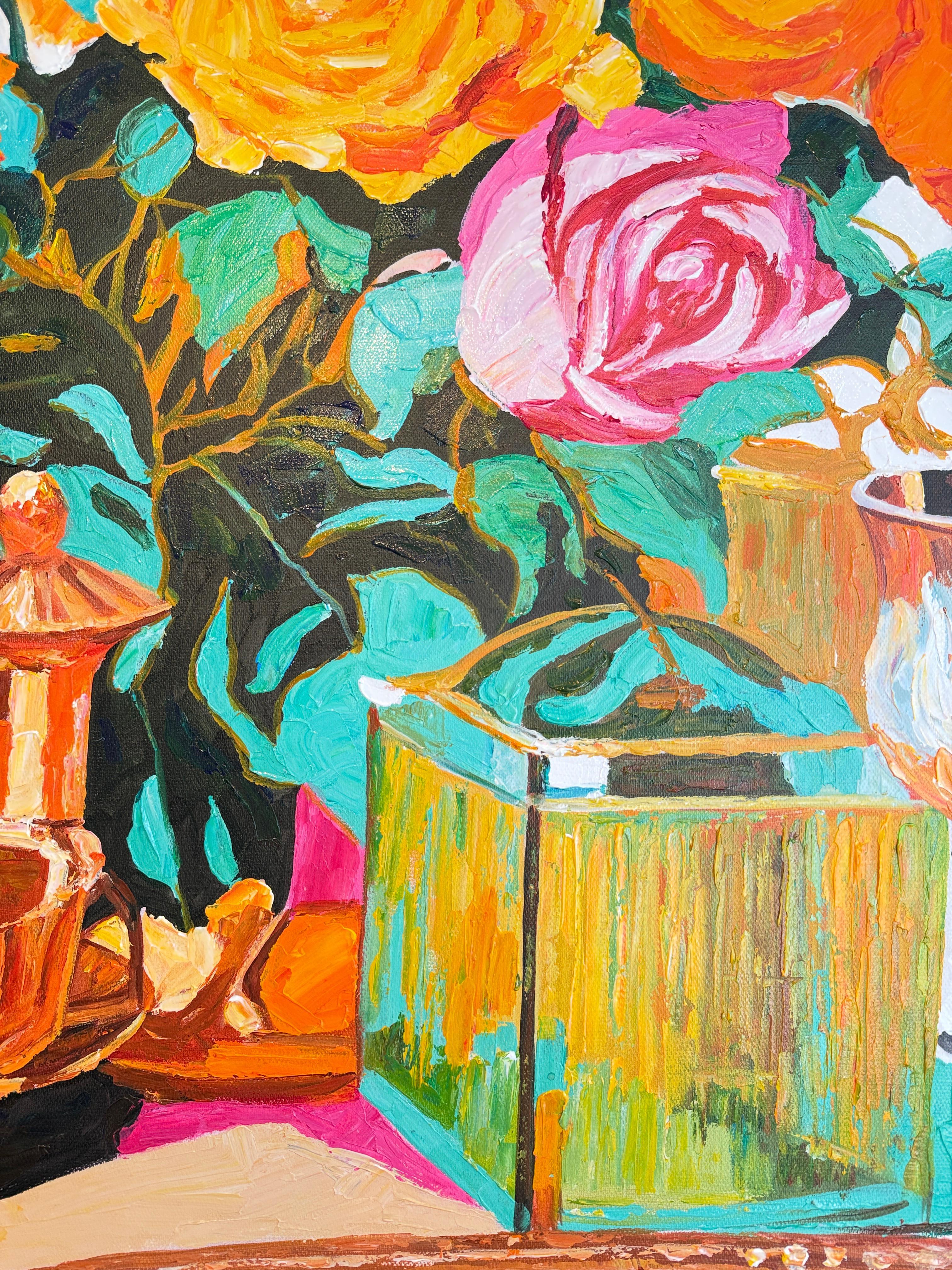 Glamorous glow in the sunlight - K.Husslein Impasto Flower Dinner Table Painting For Sale 12