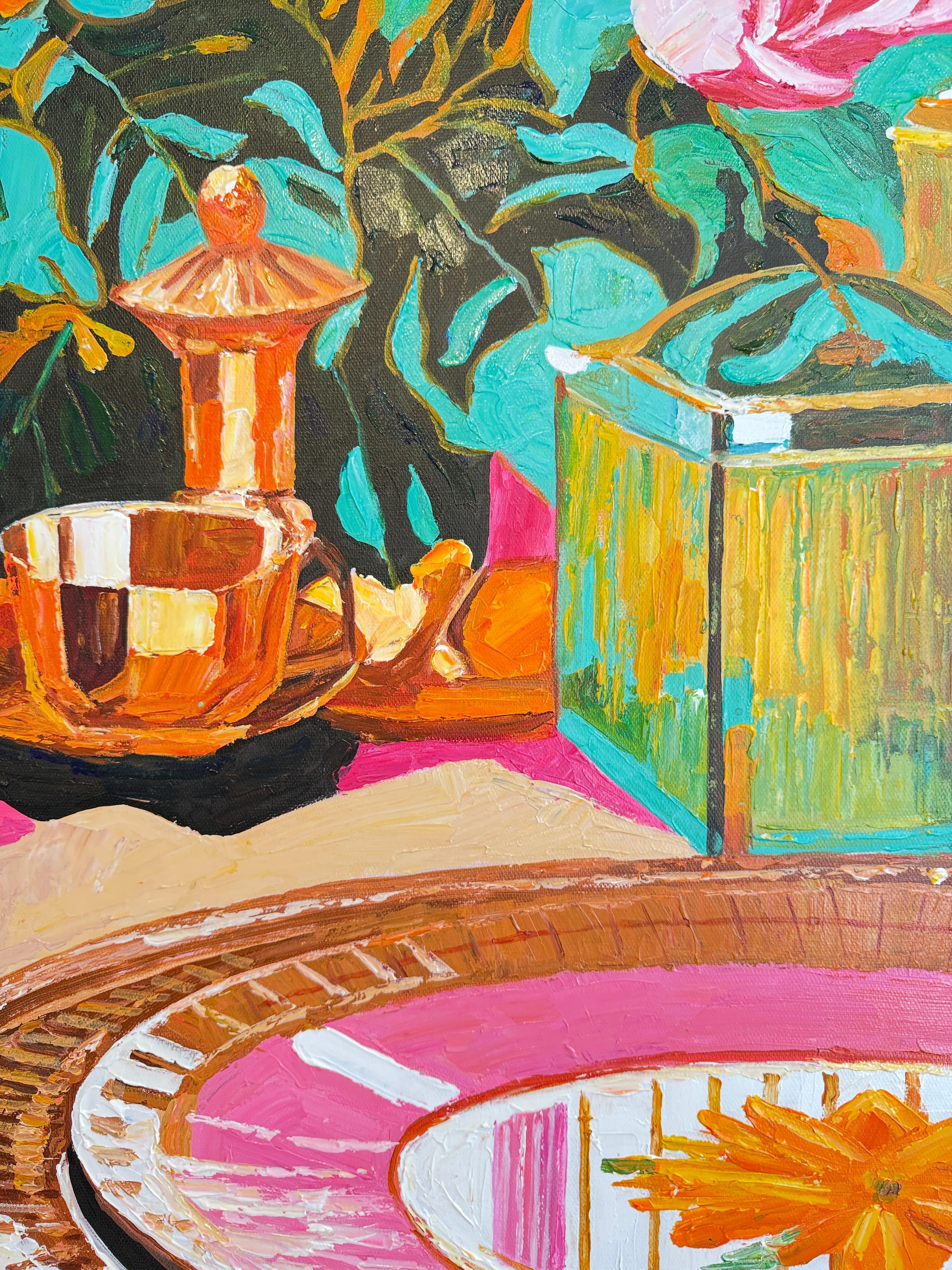 Glamorous glow in the sunlight - K.Husslein Impasto Flower Dinner Table Painting For Sale 13