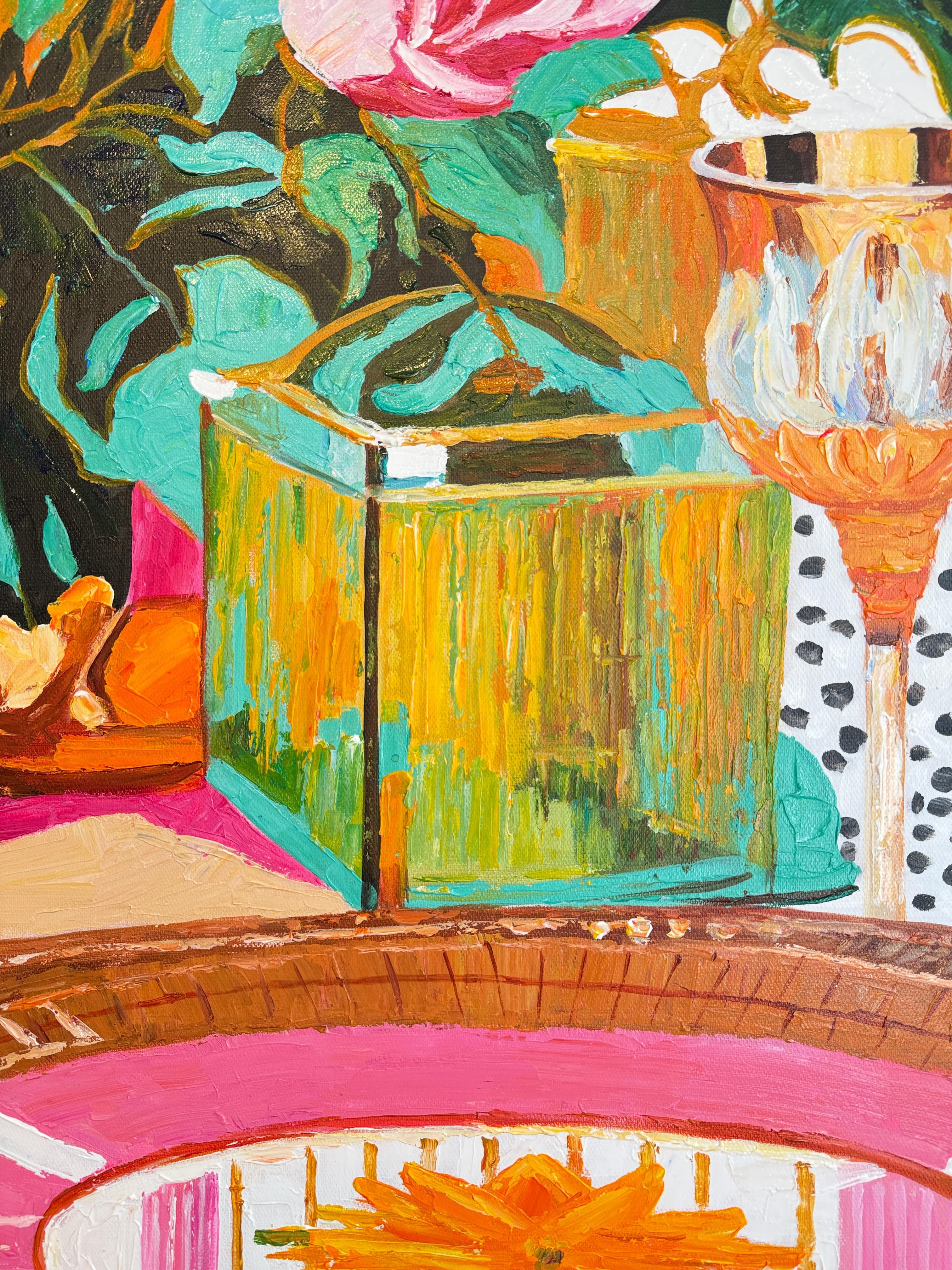 Glamorous glow in the sunlight - K.Husslein Impasto Flower Dinner Table Painting For Sale 15