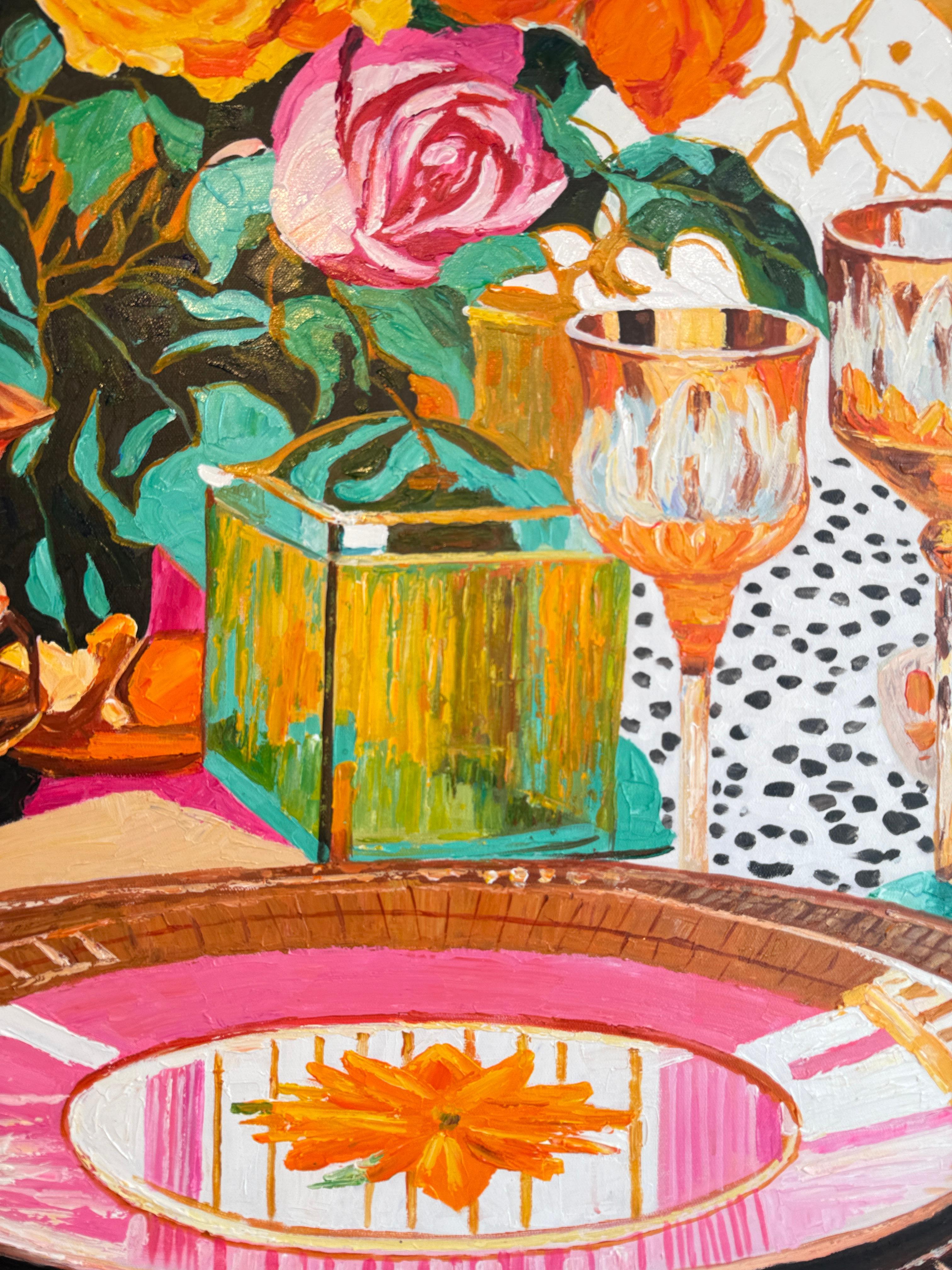 Un bagliore glamour alla luce del sole - K.Husslein Impasto di fiori per la tavola da pranzo in vendita 1