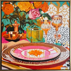 Lueur glorieuse sous la lumière du soleil - K.Kusslein Impasto Flower Dinner Table Painting