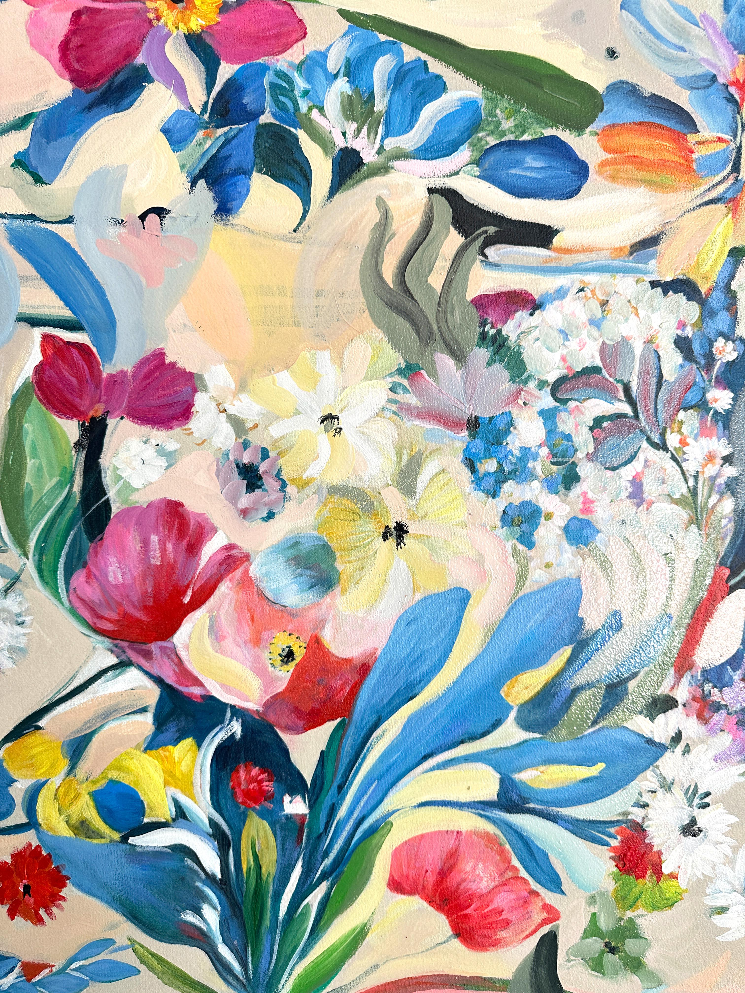 Growing beside You by K Husslein Botanical Abstract Flower Painting 10
