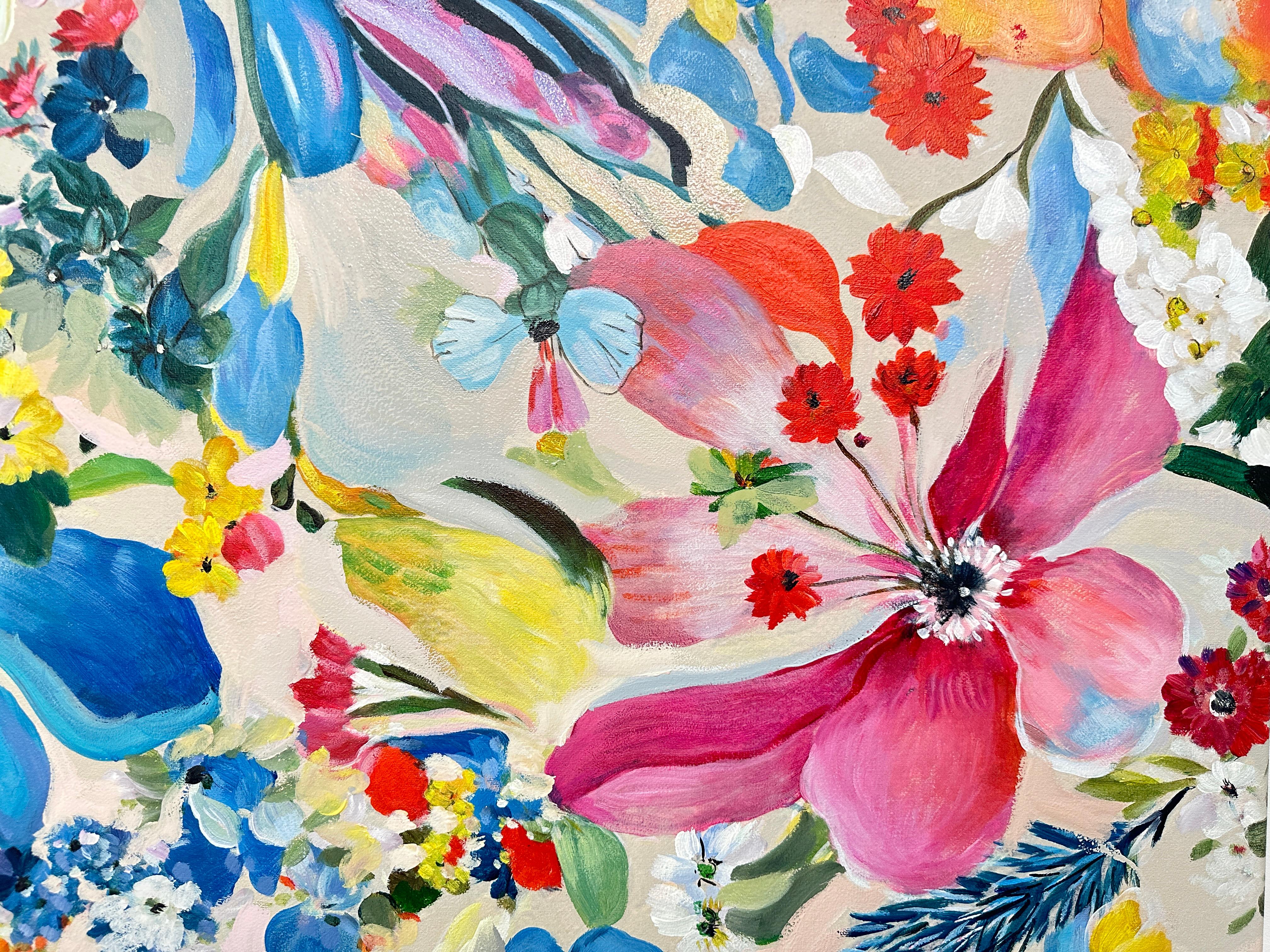Growing beside You by K Husslein Botanical Abstract Flower Painting 5