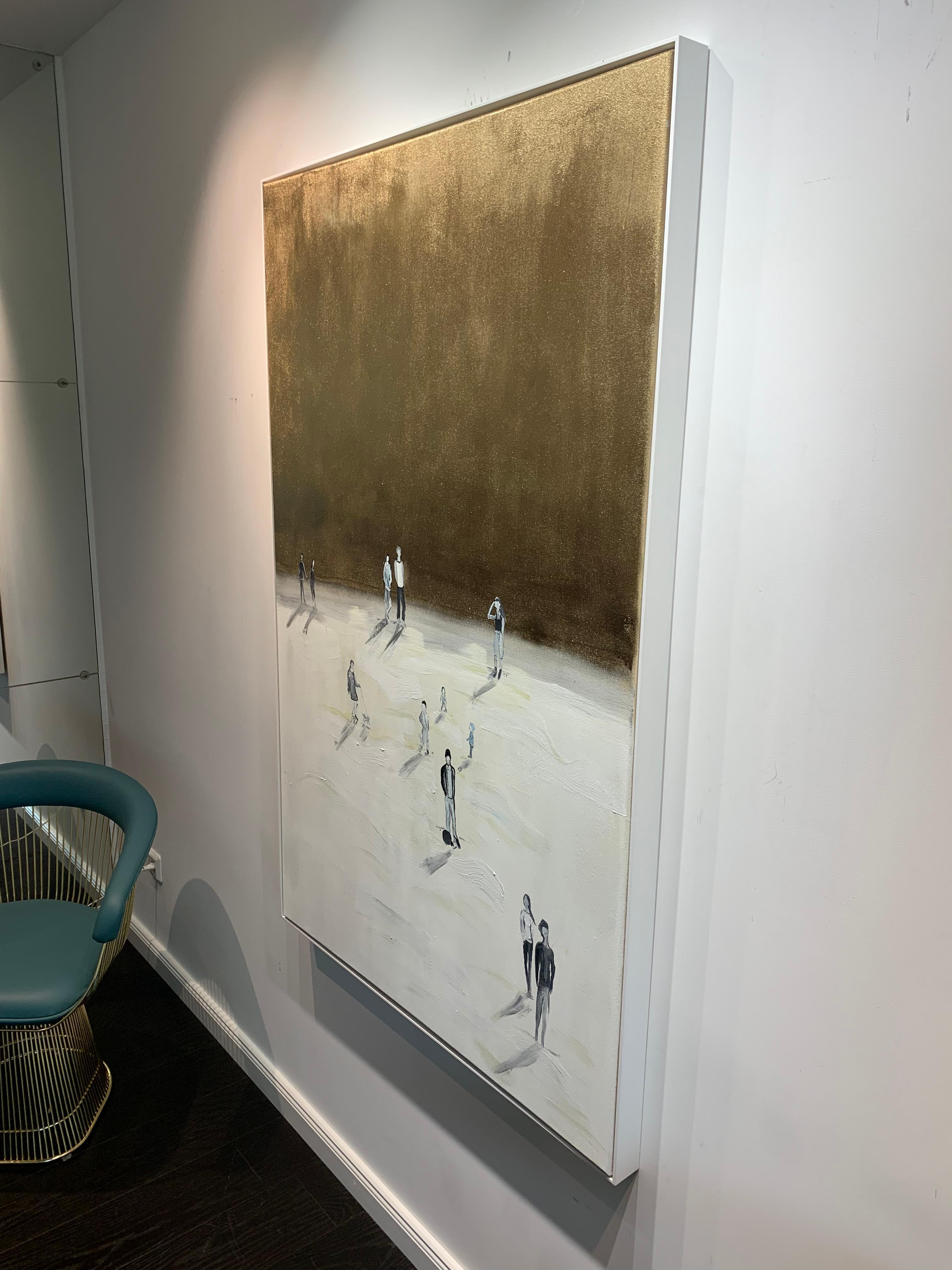 Happy Days by K Hormel - Gold, White Contemporary Minimalistic landscape - Brown Figurative Painting by Katharina Hormel