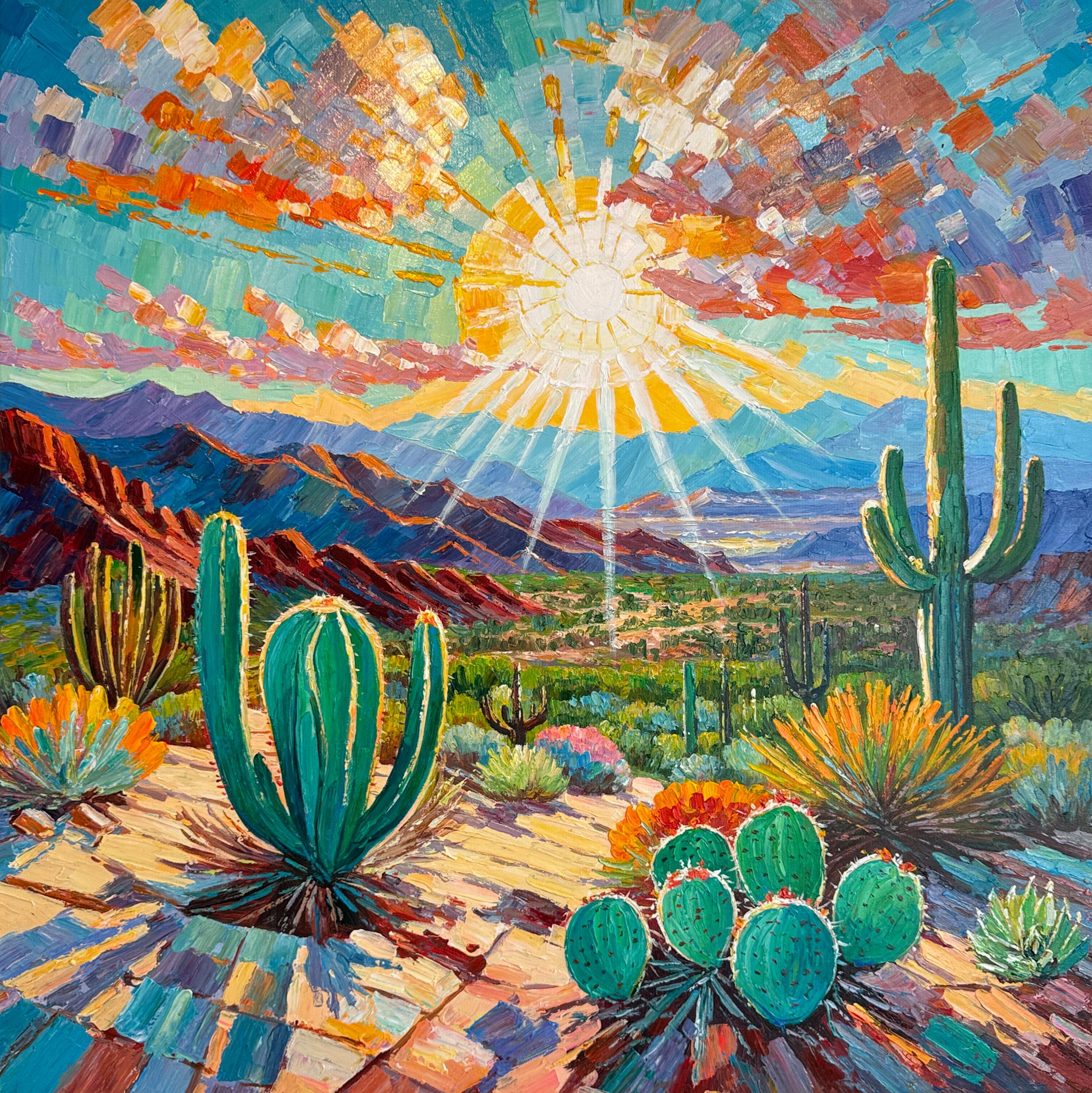 Katharina Husslein Landscape Painting – Herzen brennen wie die Wüstensonne von K.Husslein Impasto Botanik Pflanzenmalerei