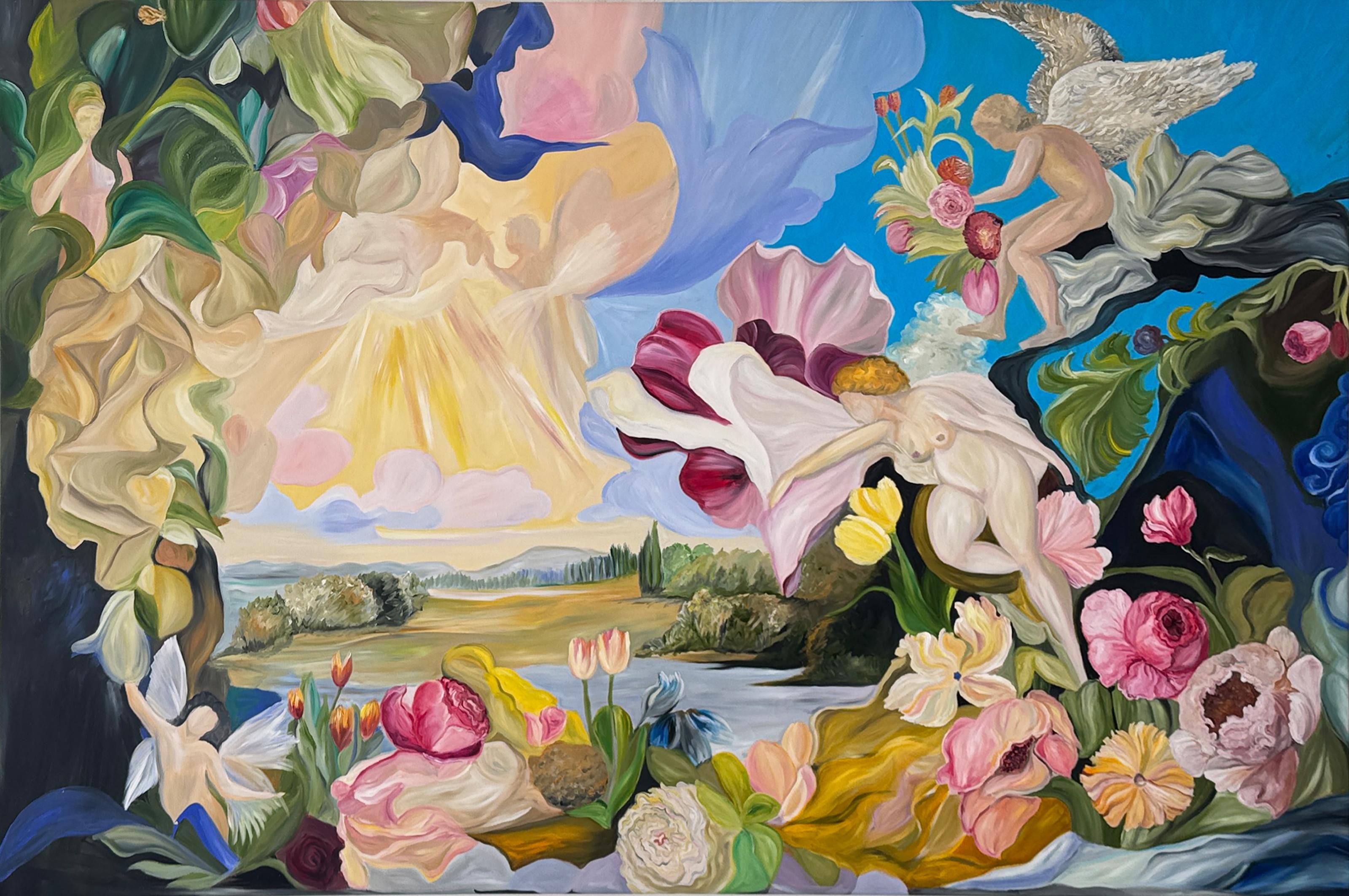 Katharina Husslein Landscape Painting - Heaven Is a Place on Earth K.Husslein abstract figurative contemporary painting