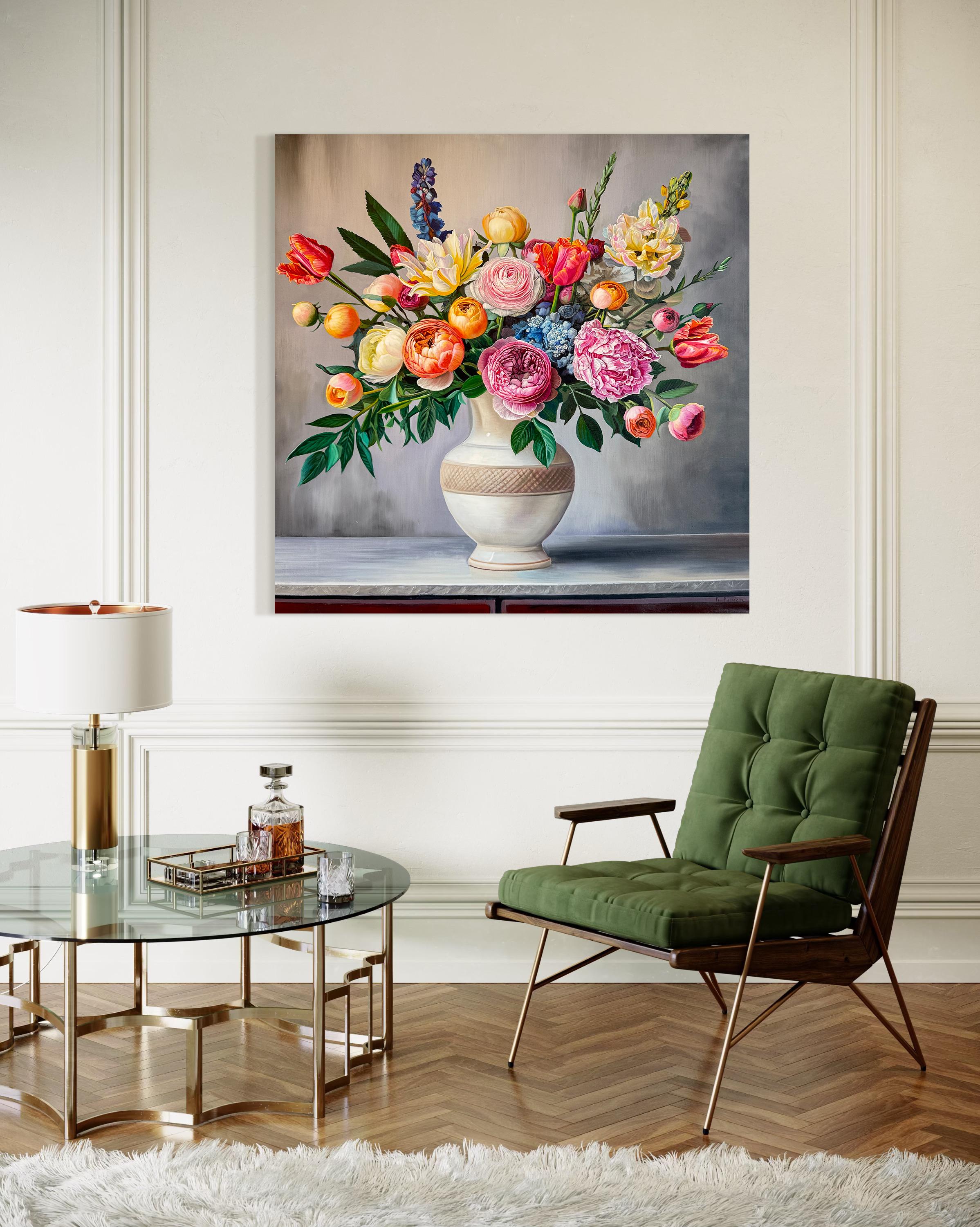 Je ne suis certain de rien d'autre que de l'affection du cœur - K.Husslein Nature morte fleurie en vente 3