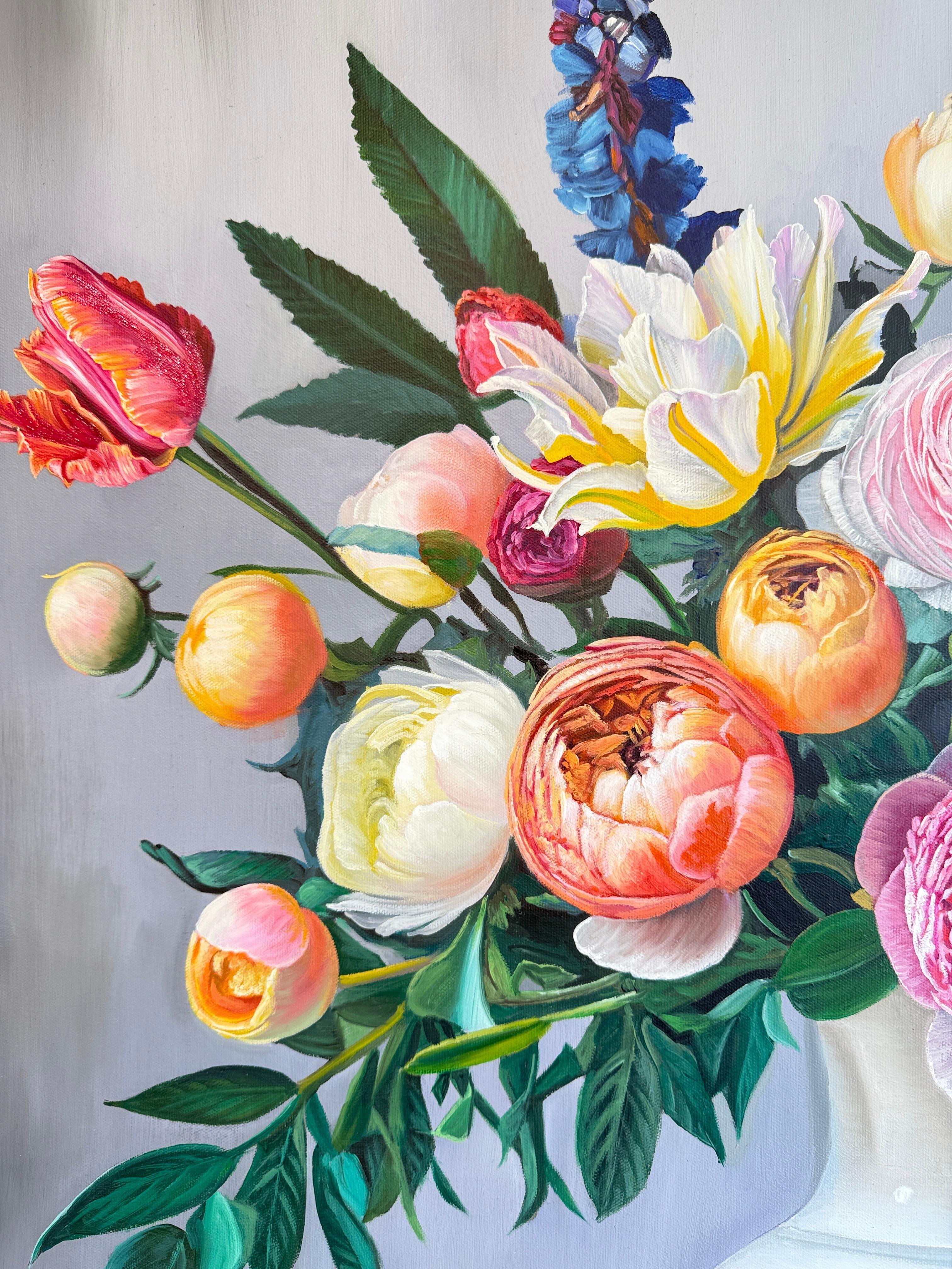 Je ne suis certain de rien d'autre que de l'affection du cœur - K.Husslein Nature morte fleurie en vente 1