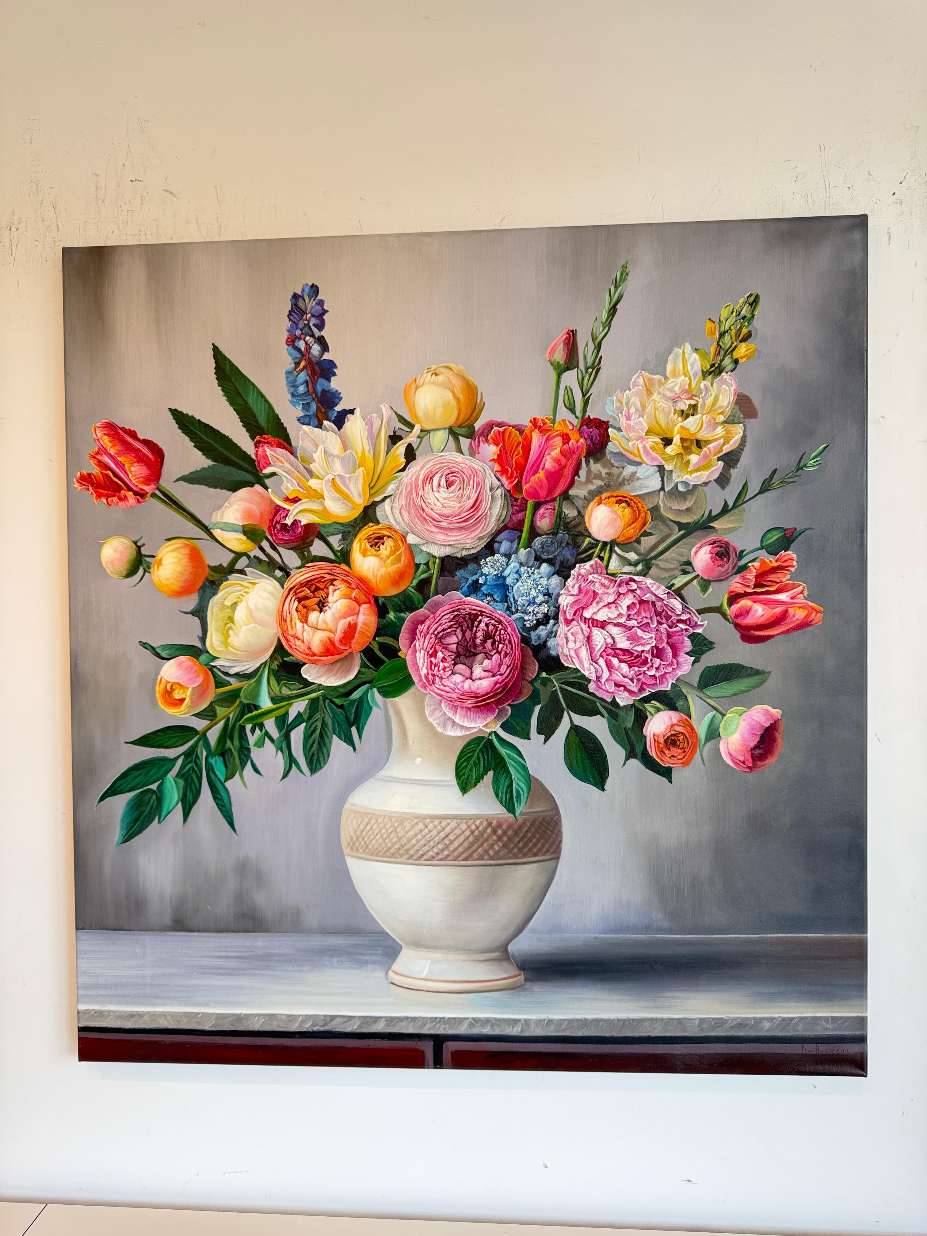 Je ne suis certain de rien d'autre que de l'affection du cœur - K.Husslein Nature morte fleurie en vente 4