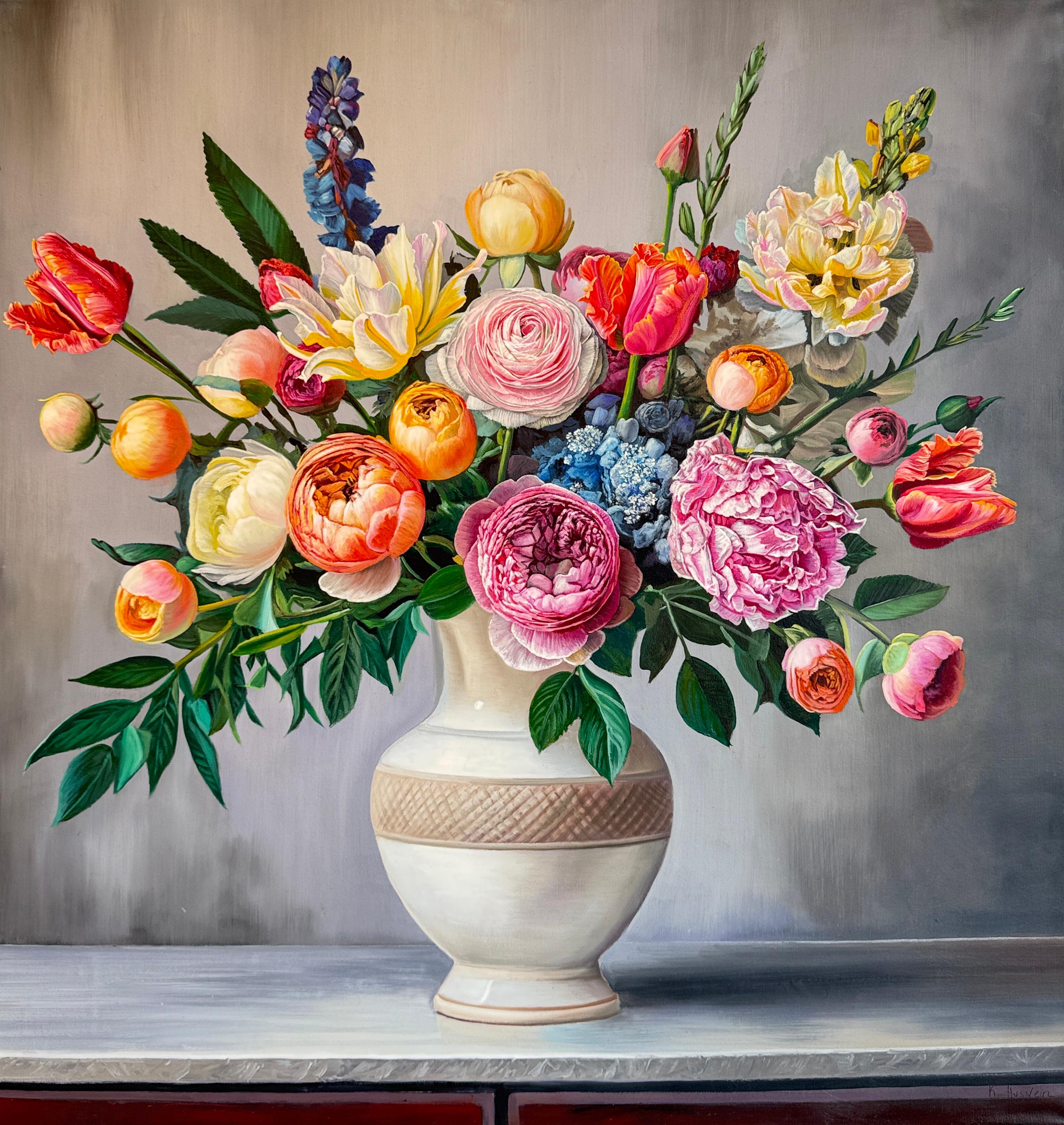 Landscape Painting Katharina Husslein - Je ne suis certain de rien d'autre que de l'affection du cœur - K.Husslein Nature morte fleurie