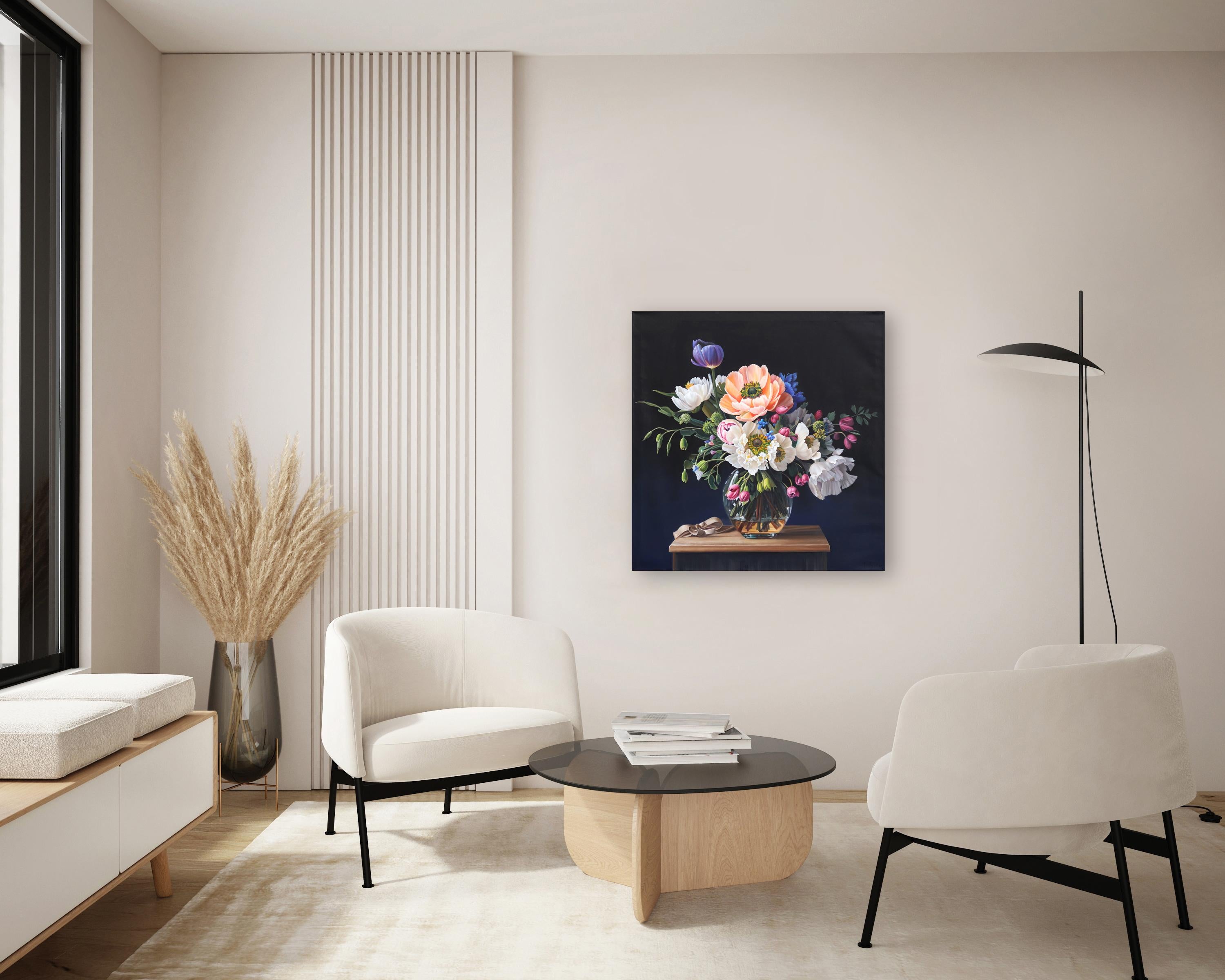 With a contemporary perspective on landscape painting and inspired by paintings created by old masters, German artist Katharina Husslein paints in a representational manner to capture lively bouquets and saturated idyllic landscapes. Her passion for