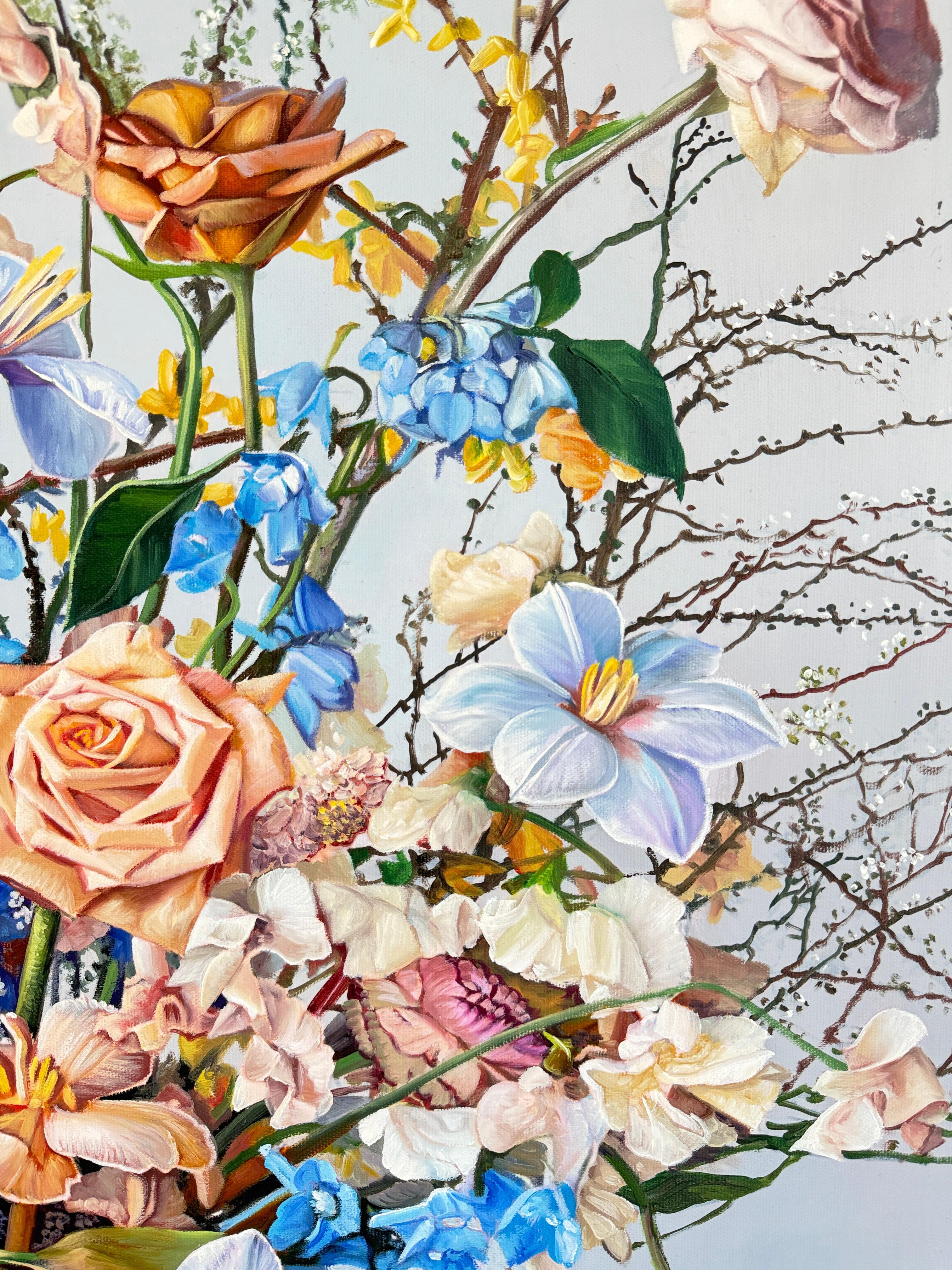 Immortality sleeps homelessly in my wild heart - K.Husslein Flower Still life - Gray Landscape Painting by Katharina Husslein