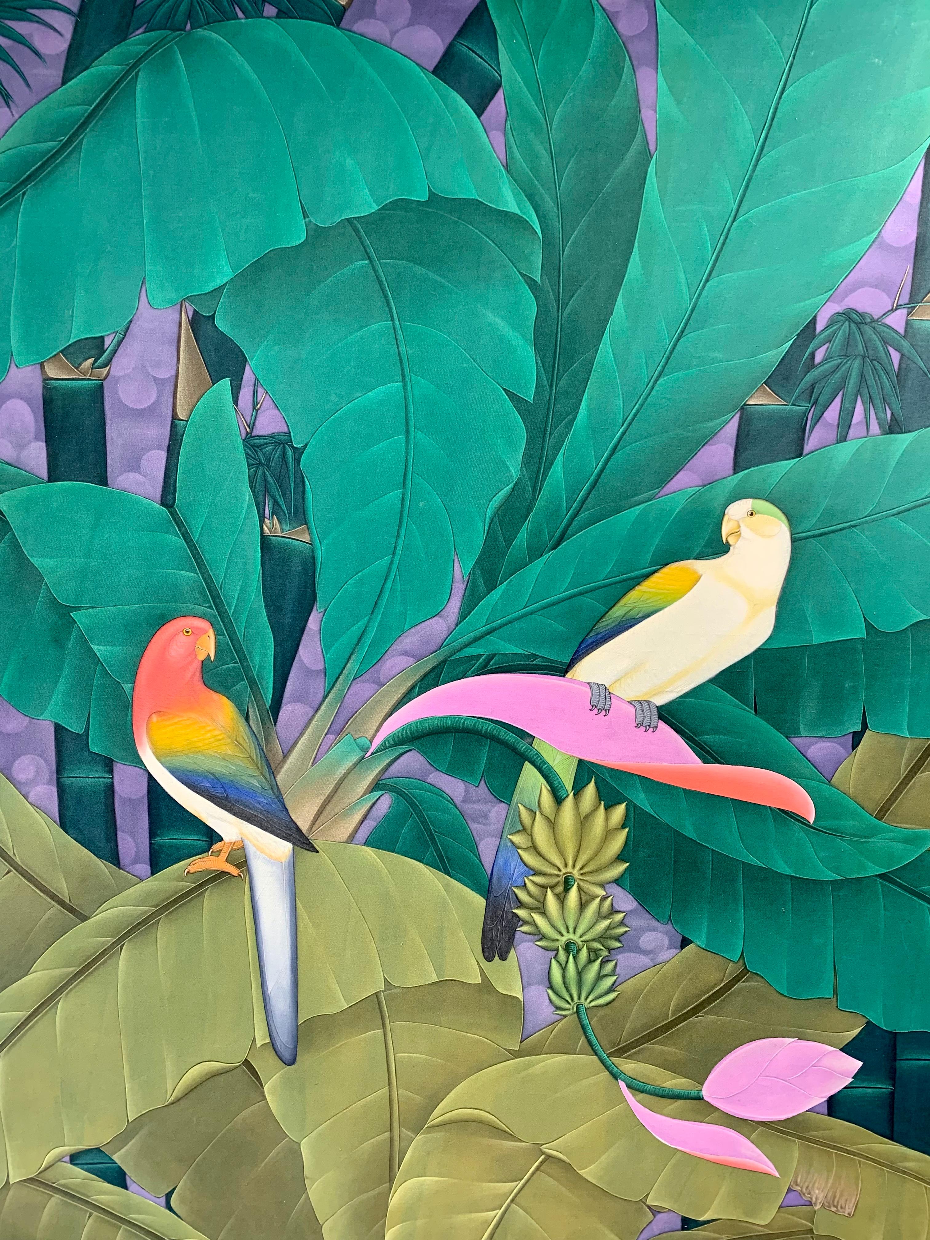 Nella foresta pluviale di Katharina Husslein Quadro contemporaneo colorato di grandi dimensioni 4